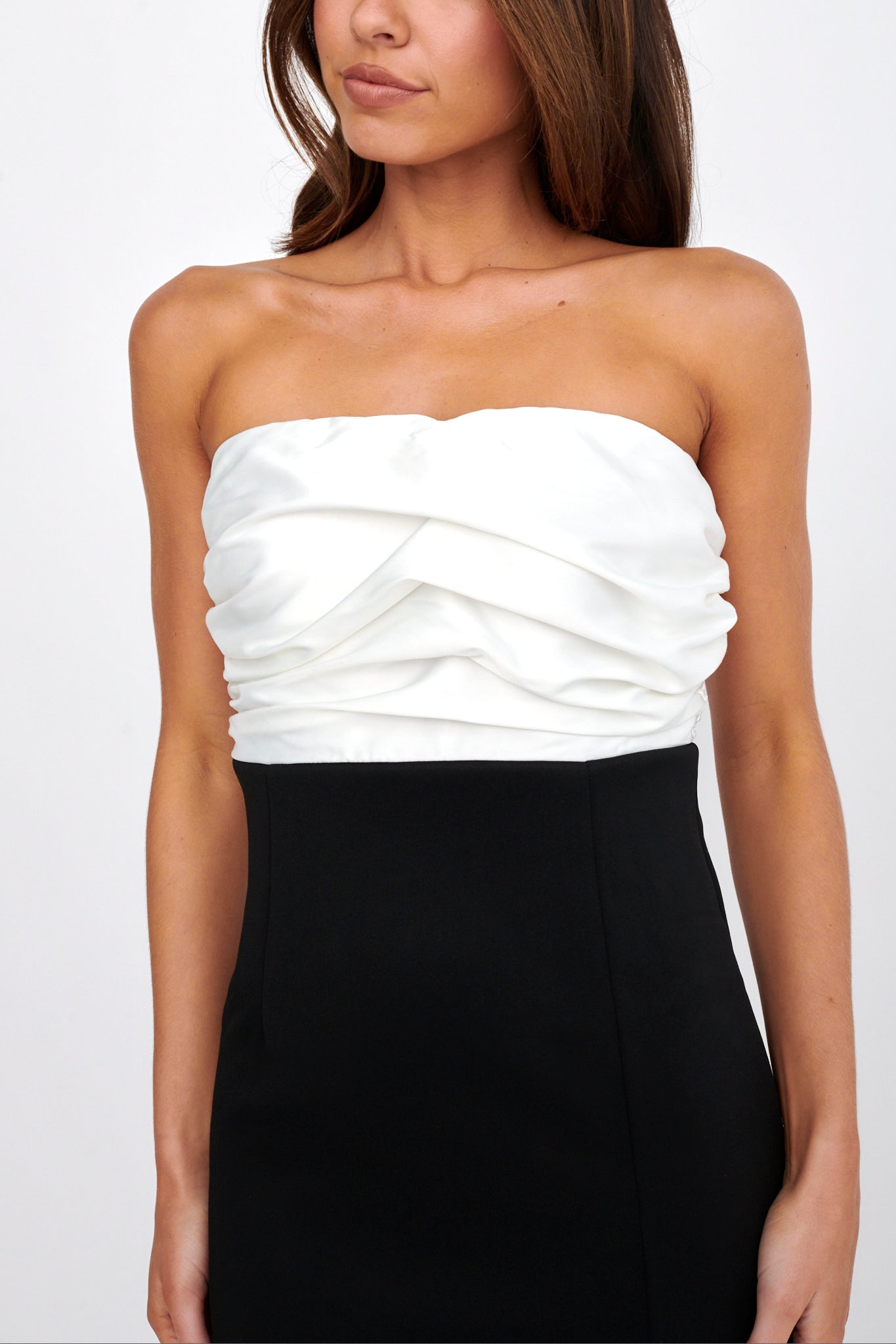 Brandi Strapless Split Midi Dress White/Black by Selfie Leslie Australia