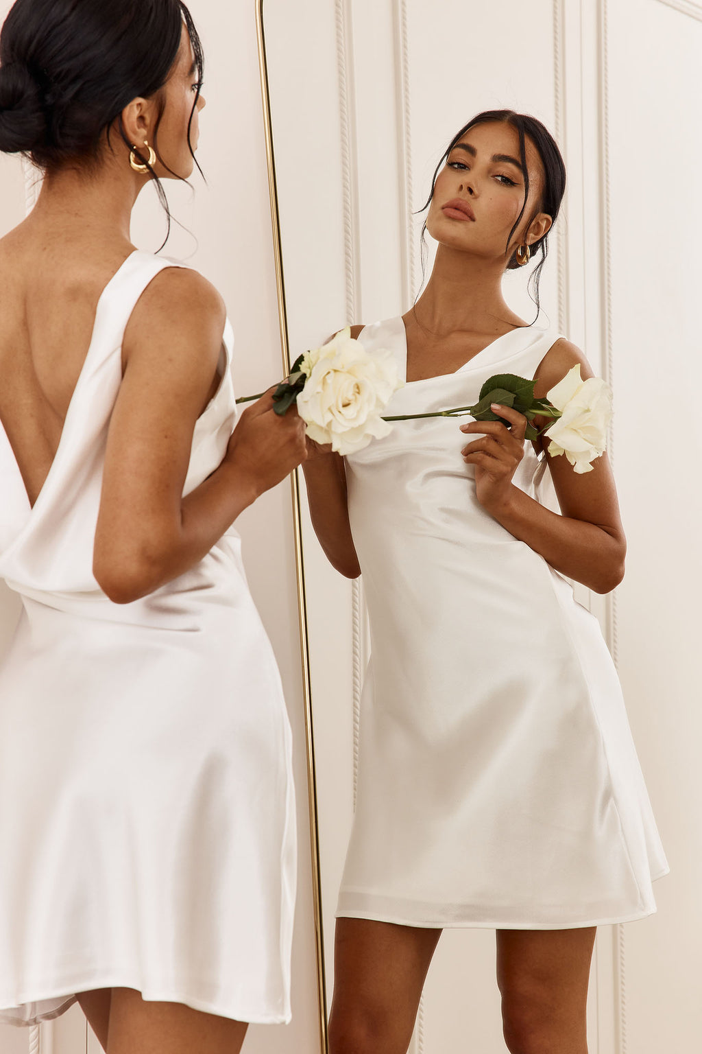 Casablanca Night Cowl Mini Dress White by Selfie Leslie Australia