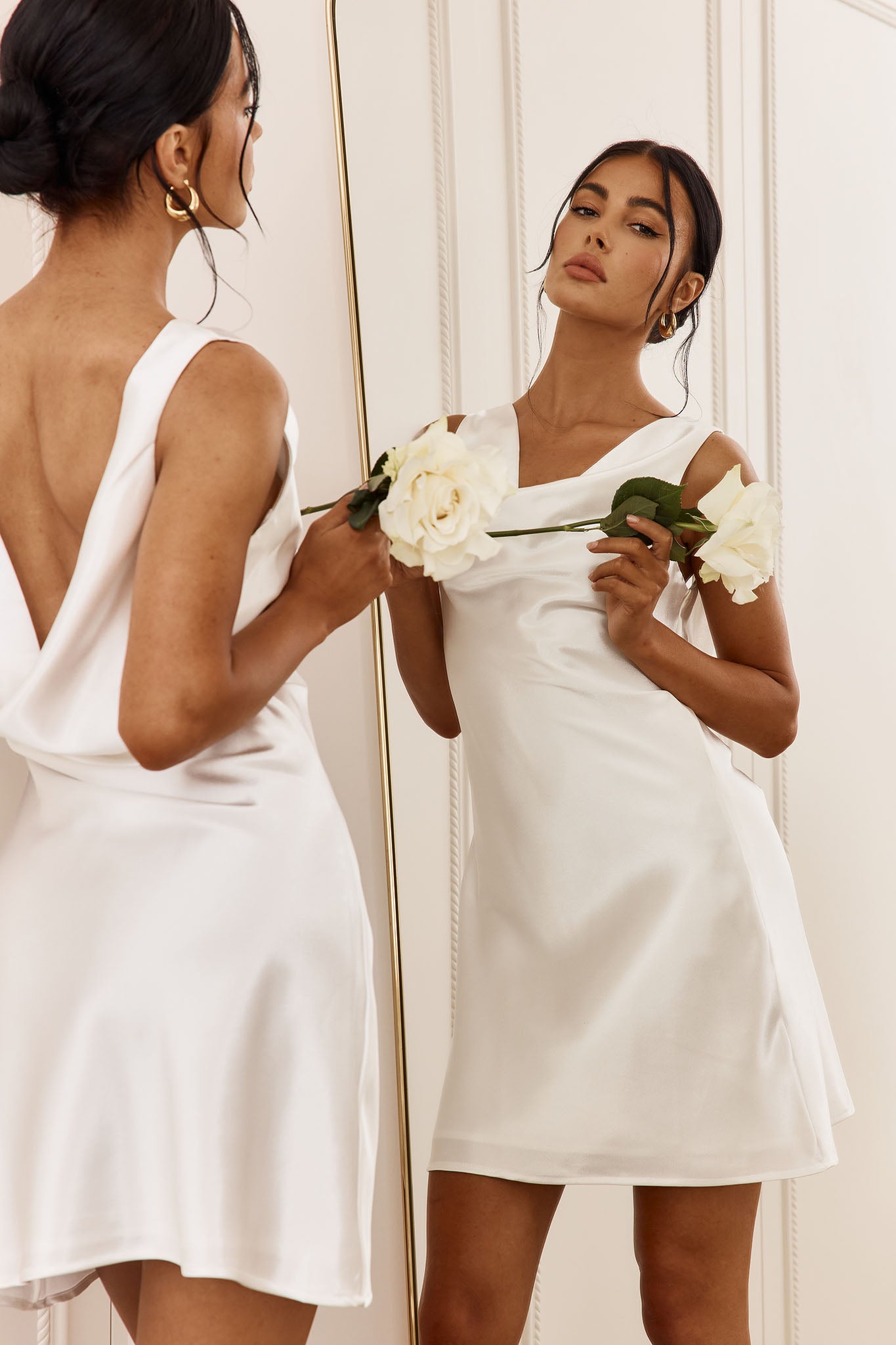 Casablanca Night Cowl Mini Dress White by Selfie Leslie Australia