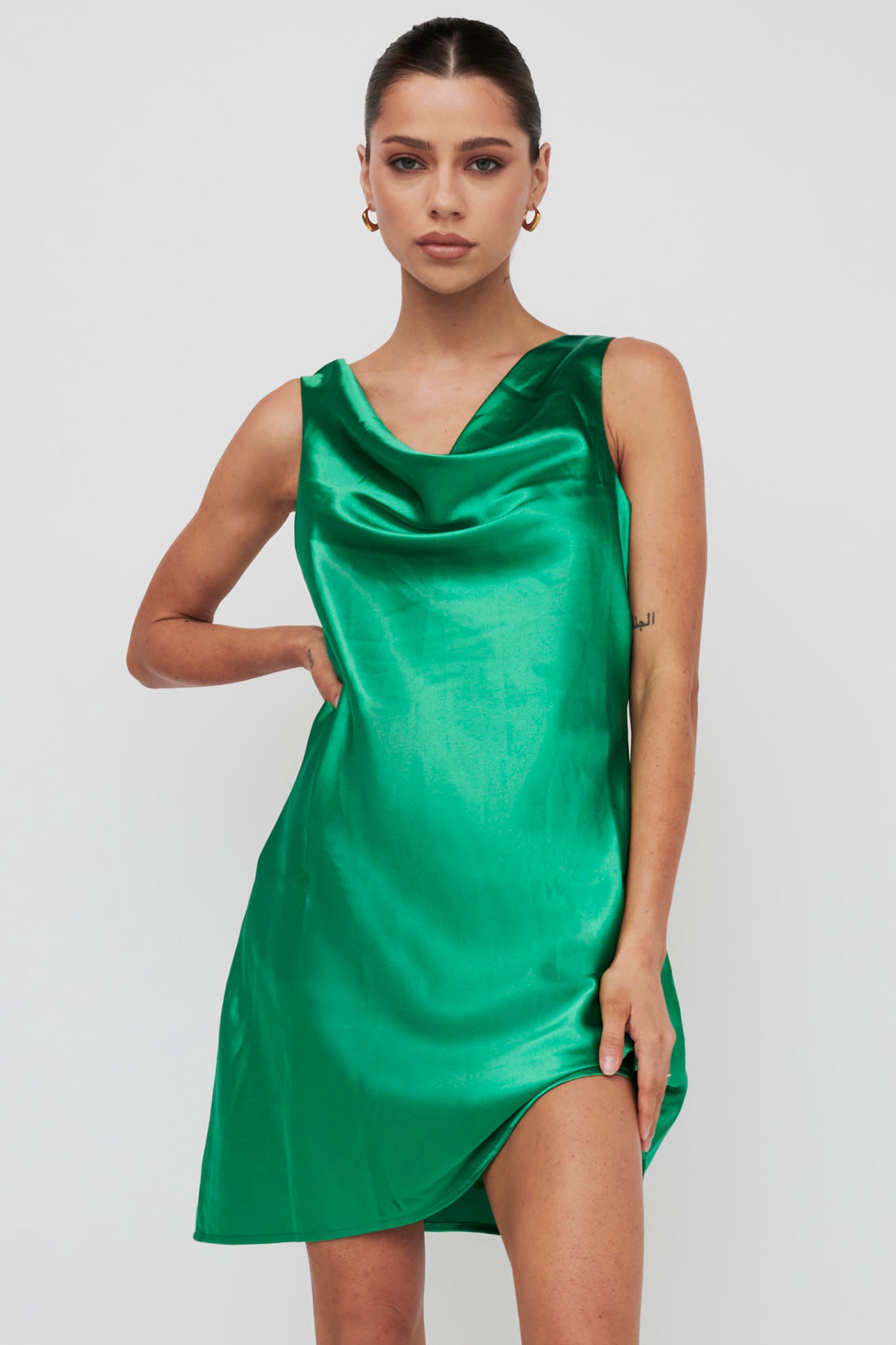 Casablanca Night Cowl Mini Dress Green by Selfie Leslie Australia