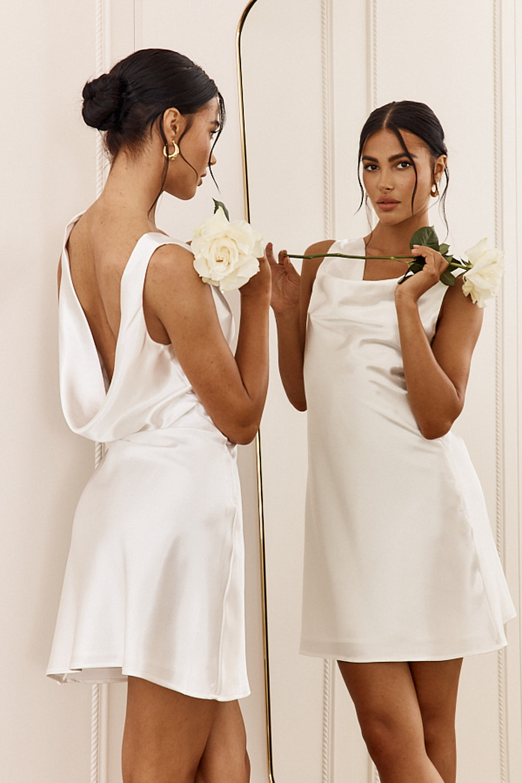 Casablanca Night Cowl Mini Dress White by Selfie Leslie Australia