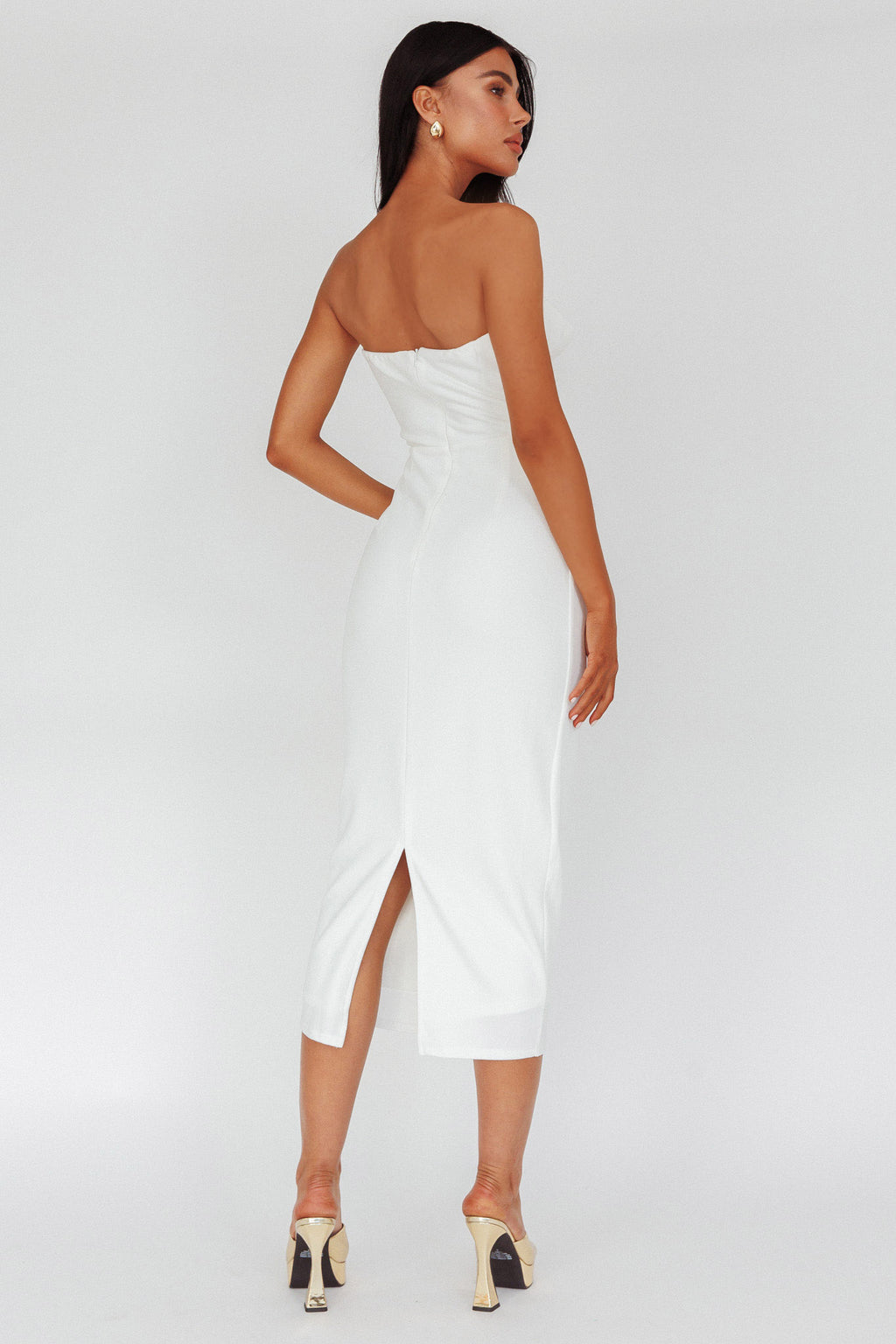 Hartly Strapless V-Neck Midi Dress Off White by Selfie Leslie Australia