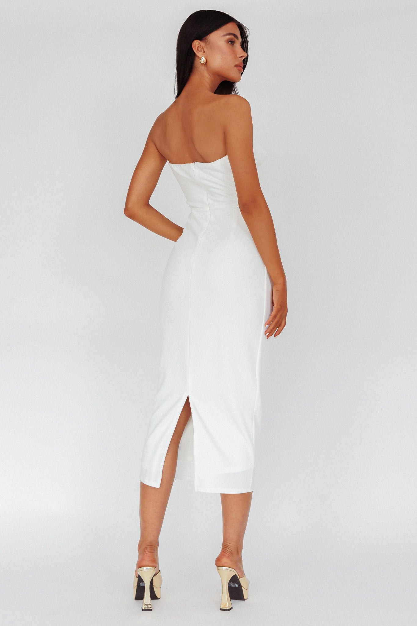 Hartly Strapless V-Neck Midi Dress Off White by Selfie Leslie Australia