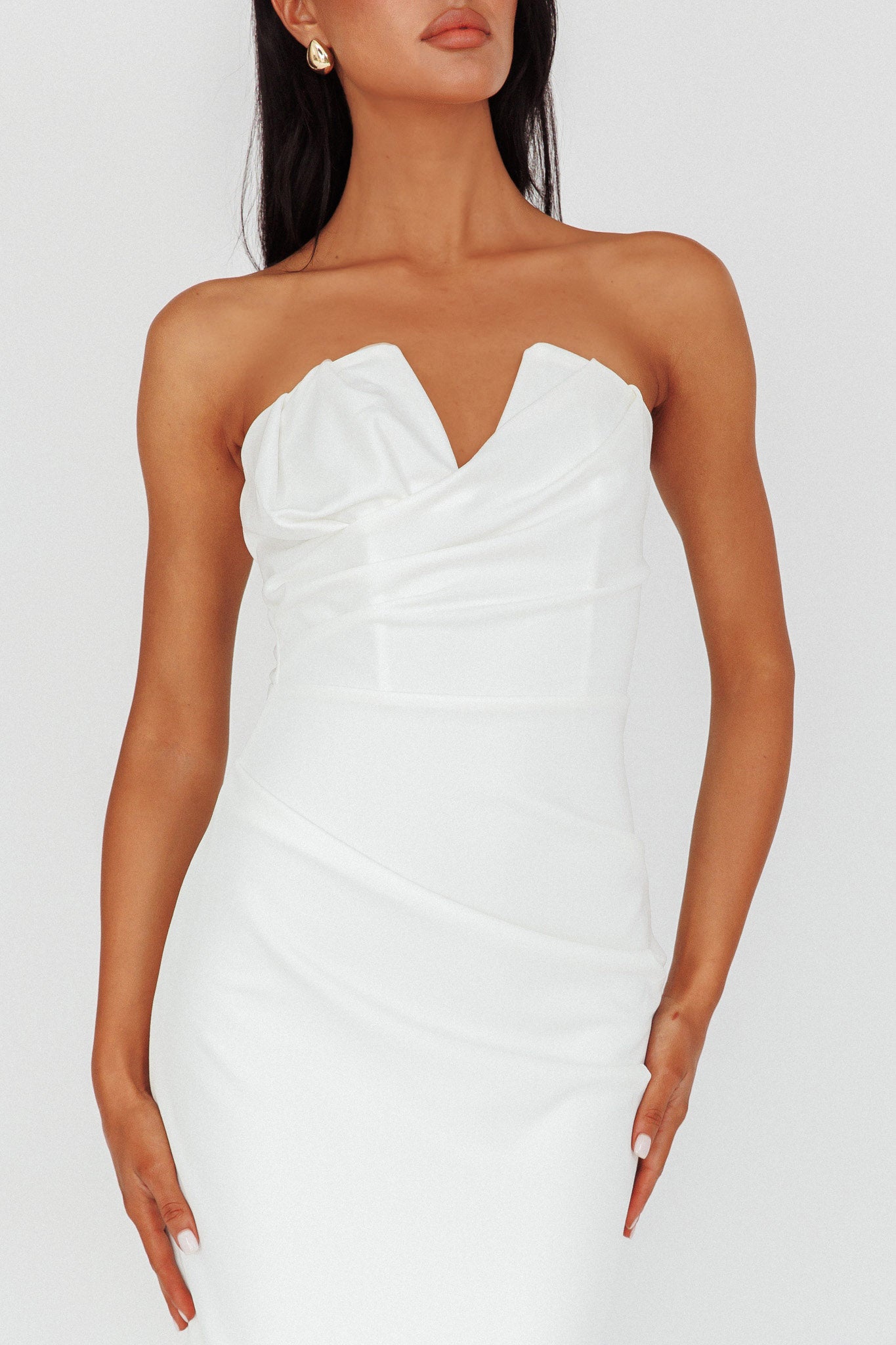 Hartly Strapless V-Neck Midi Dress Off White by Selfie Leslie Australia