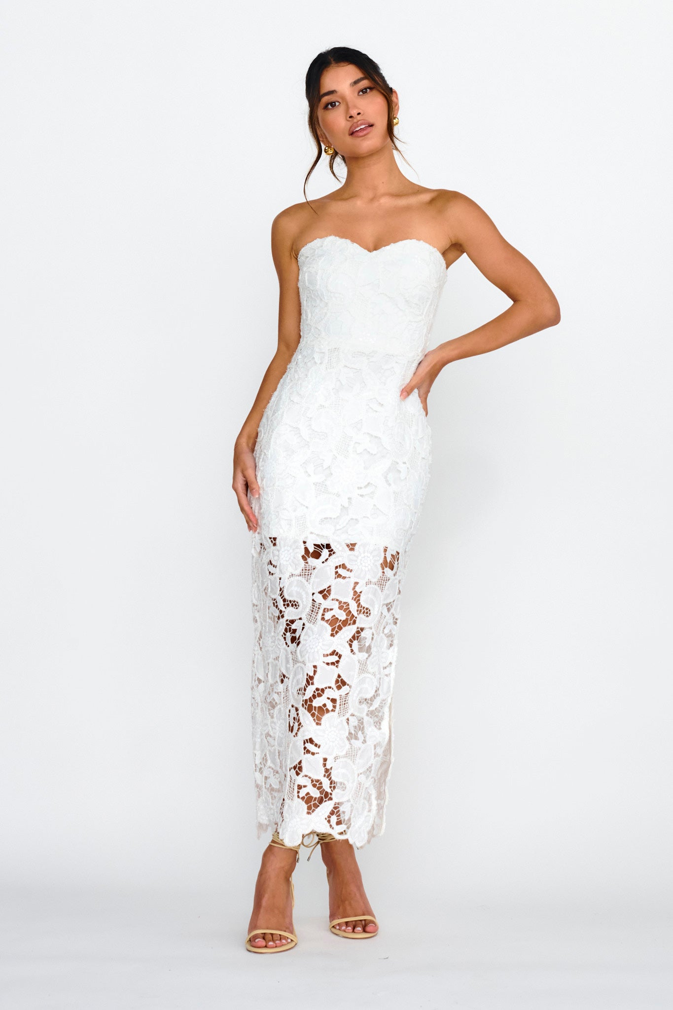 Parisa Sequin Embroidery Overlay Midi Dress White by Selfie Leslie Australia