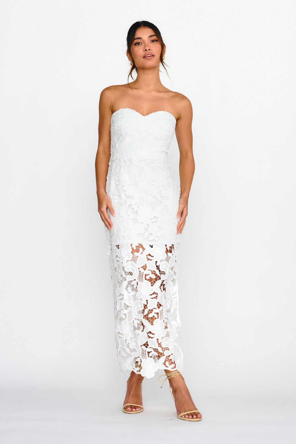 Parisa Sequin Embroidery Overlay Midi Dress White by Selfie Leslie Australia