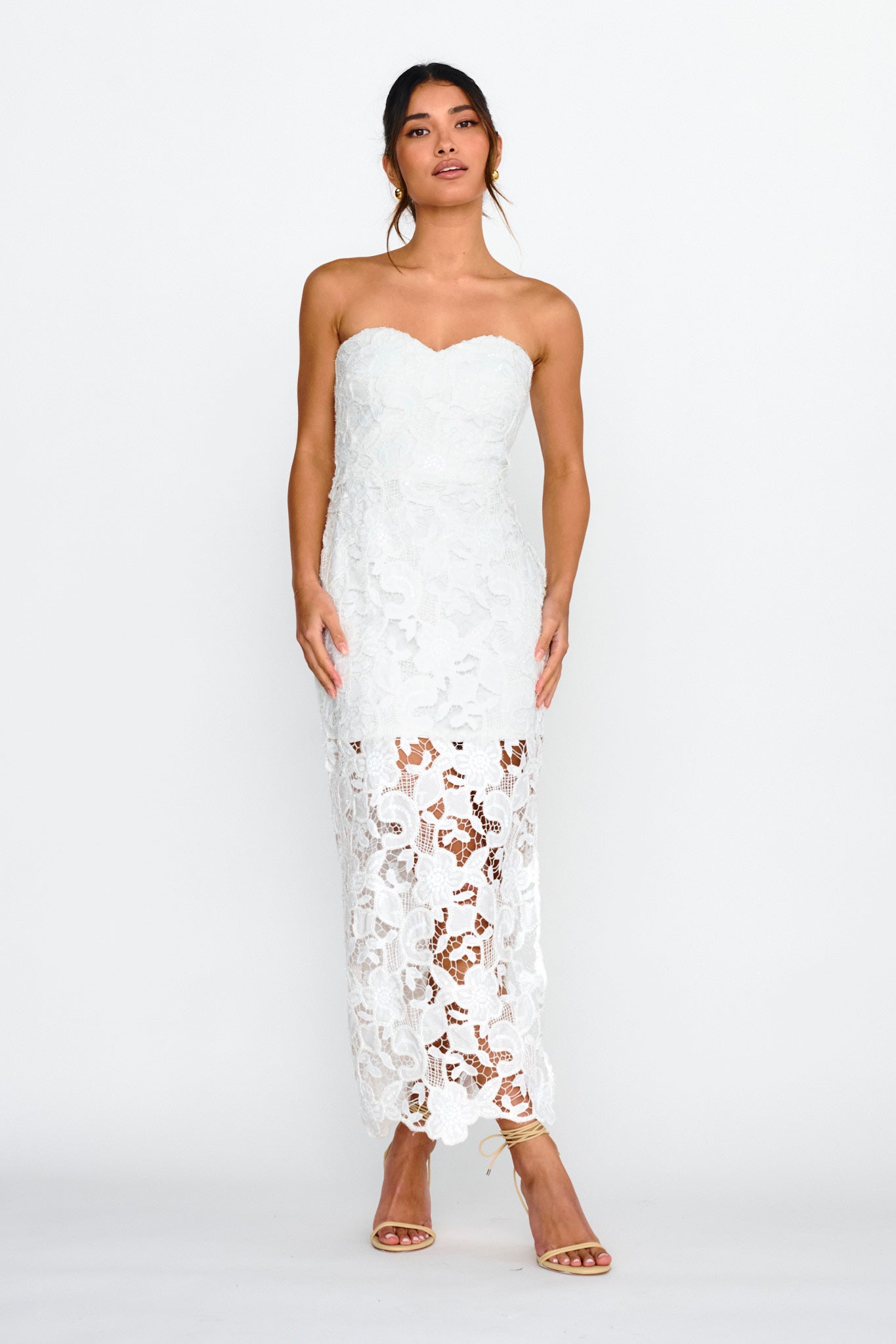 Parisa Sequin Embroidery Overlay Midi Dress White by Selfie Leslie Australia