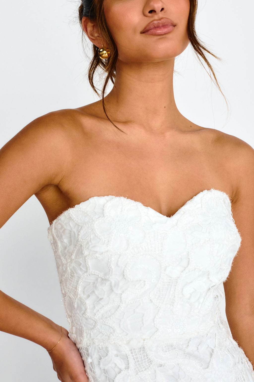 Parisa Sequin Embroidery Overlay Midi Dress White by Selfie Leslie Australia