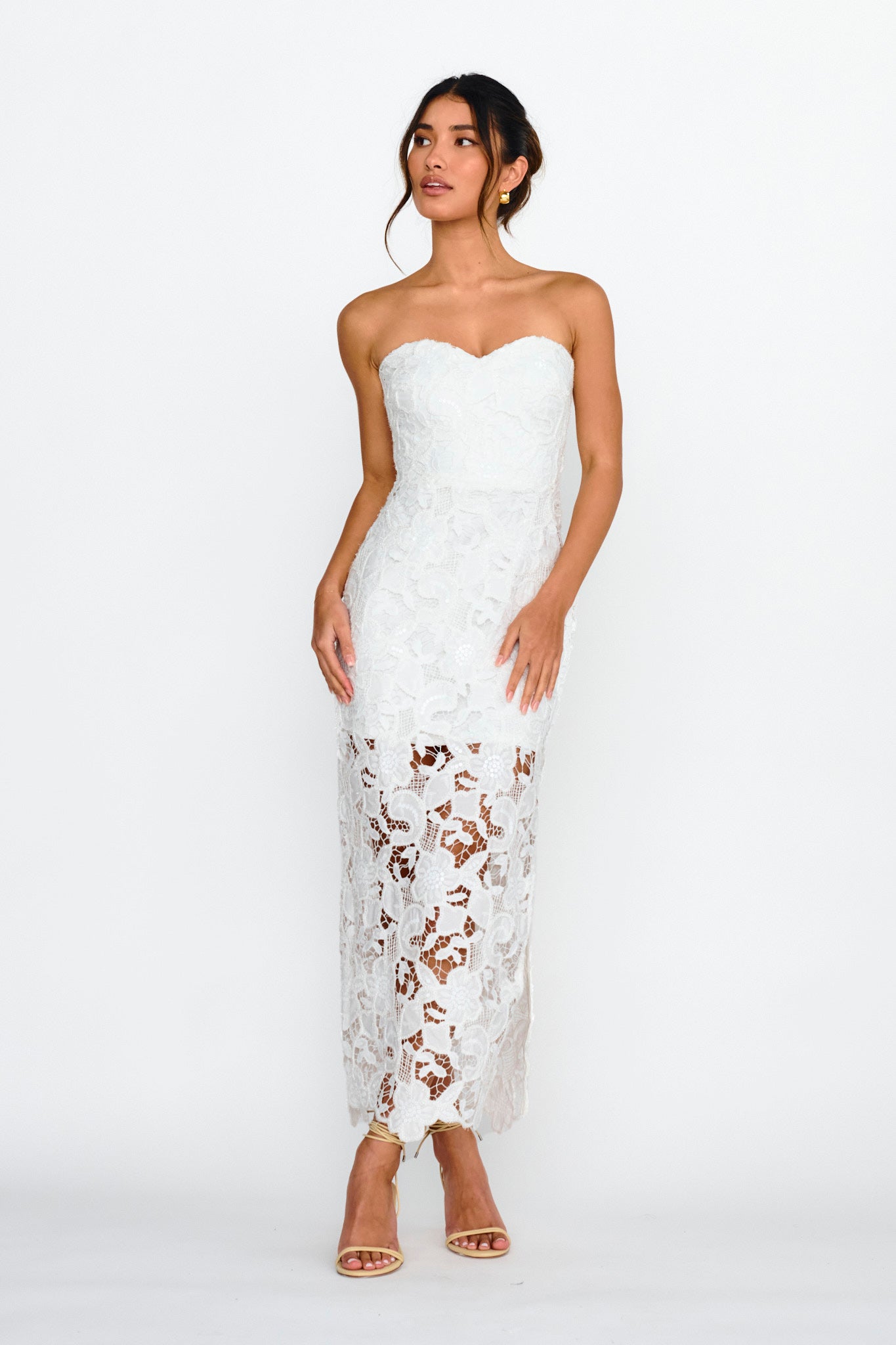 Parisa Sequin Embroidery Overlay Midi Dress White by Selfie Leslie Australia