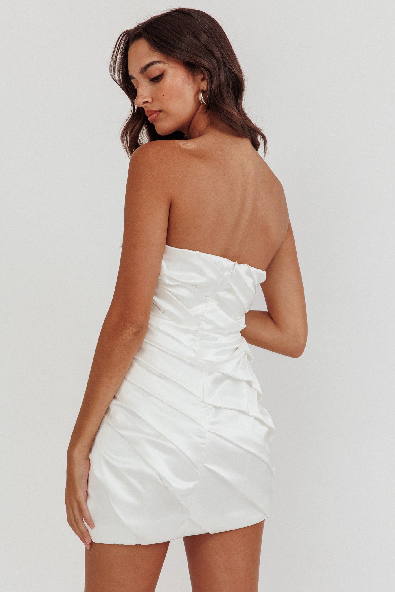 Boulevard Bliss Gathered Mini Dress Off White by Selfie Leslie Australia