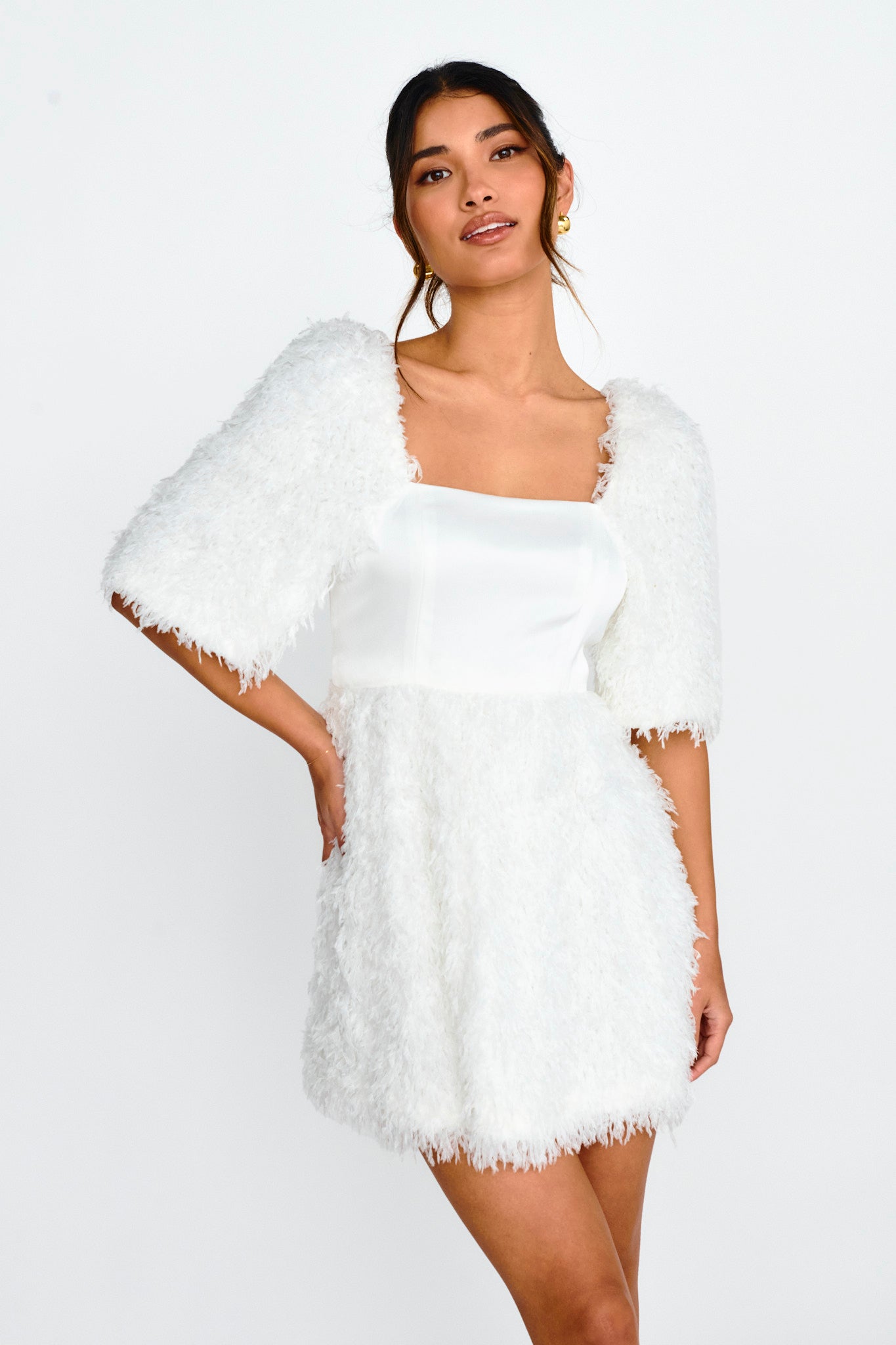 Snowflake Fuzzy Mini Dress Off White by Selfie Leslie Australia