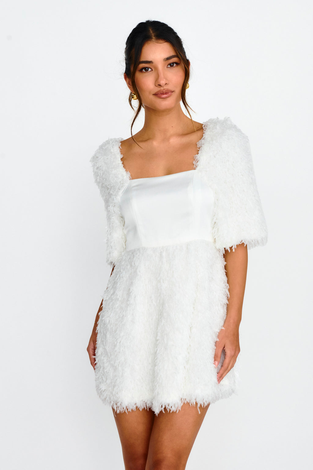 Snowflake Fuzzy Mini Dress Off White by Selfie Leslie Australia