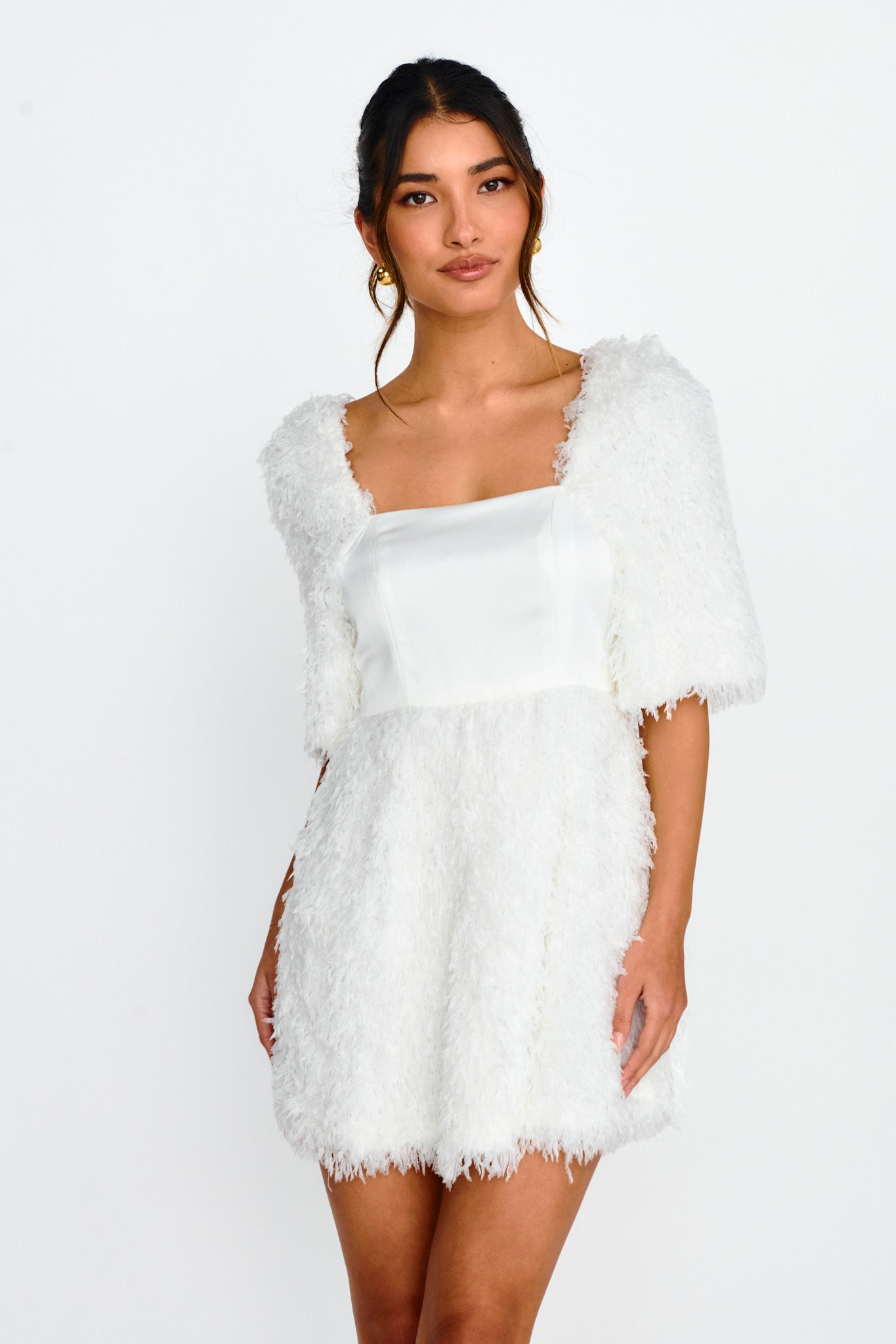 Snowflake Fuzzy Mini Dress Off White by Selfie Leslie Australia