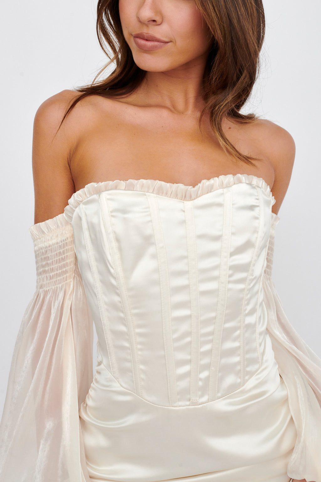 Dance The Night Corset Bodice Mini Dress Cream by Selfie Leslie Australia