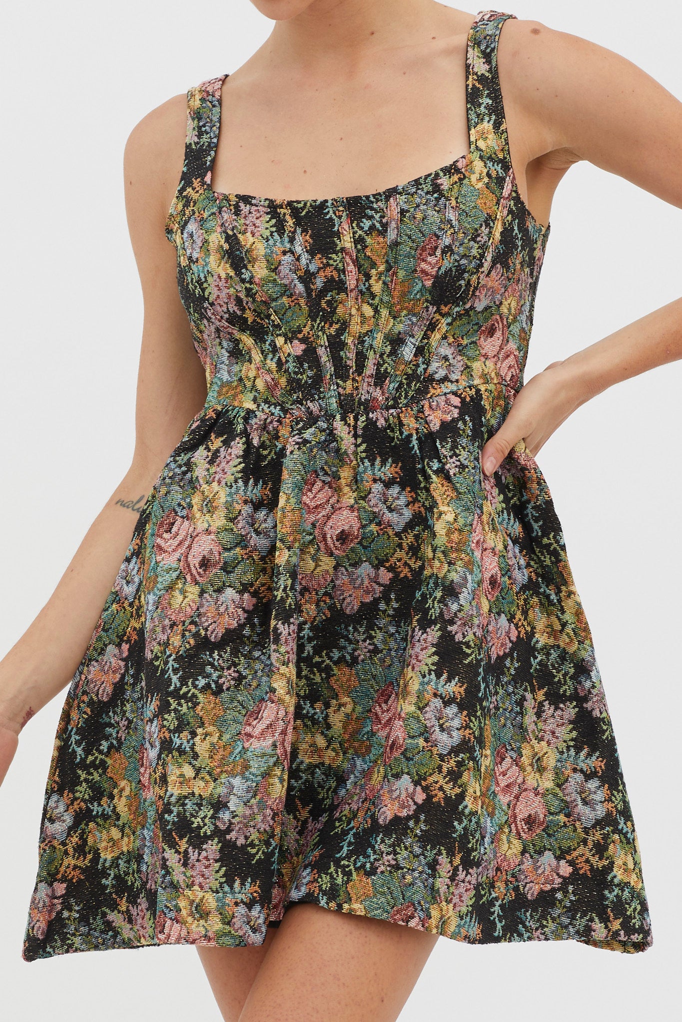 Strong Feelings A-Line Floral Embroidery Dress Black by Selfie Leslie Australia