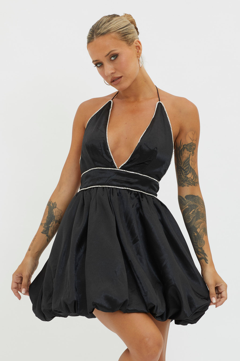 I Can Explain Diamante Bubble Hem Dress Black by Selfie Leslie Australia