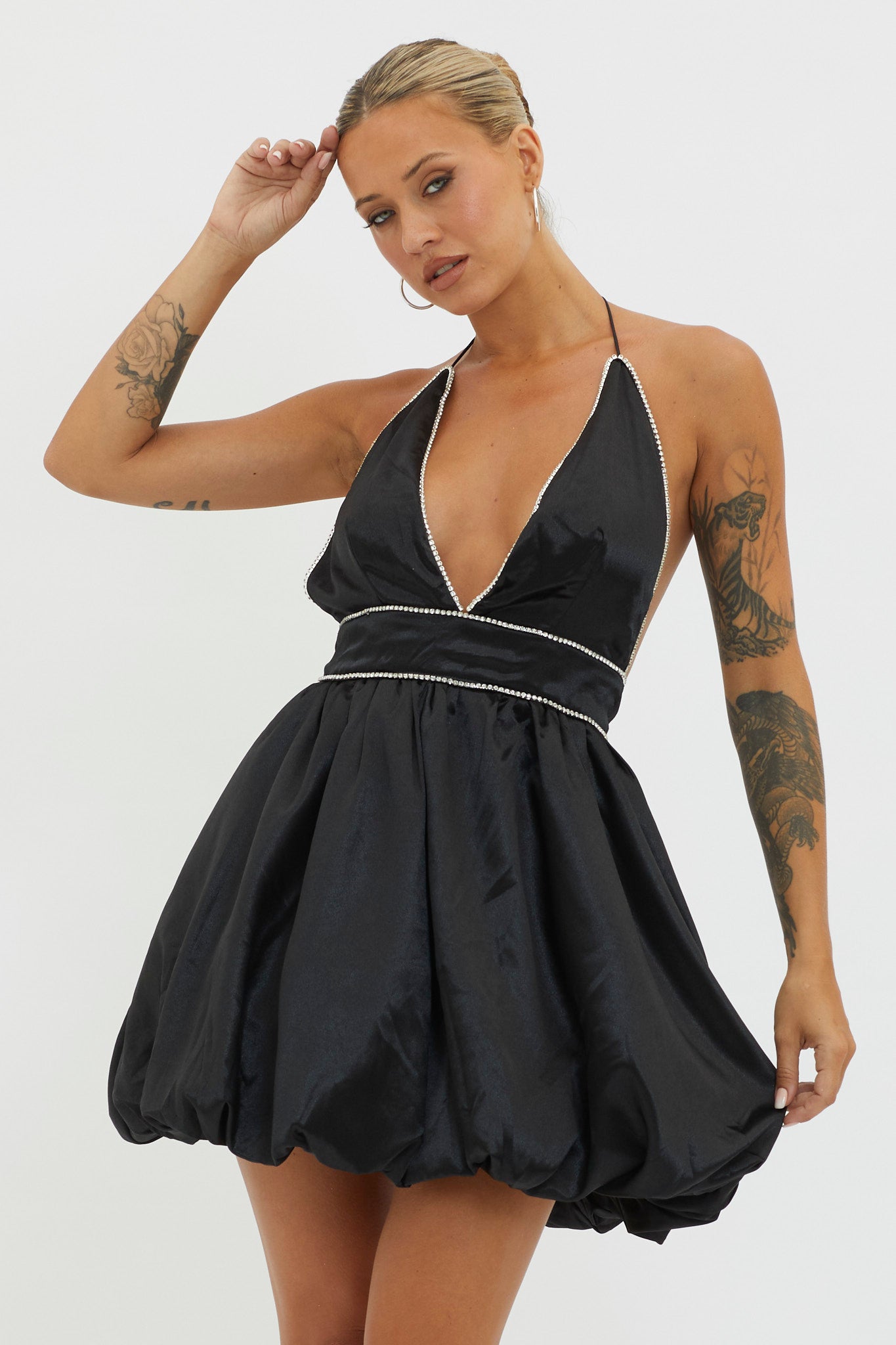 I Can Explain Diamante Bubble Hem Dress Black by Selfie Leslie Australia