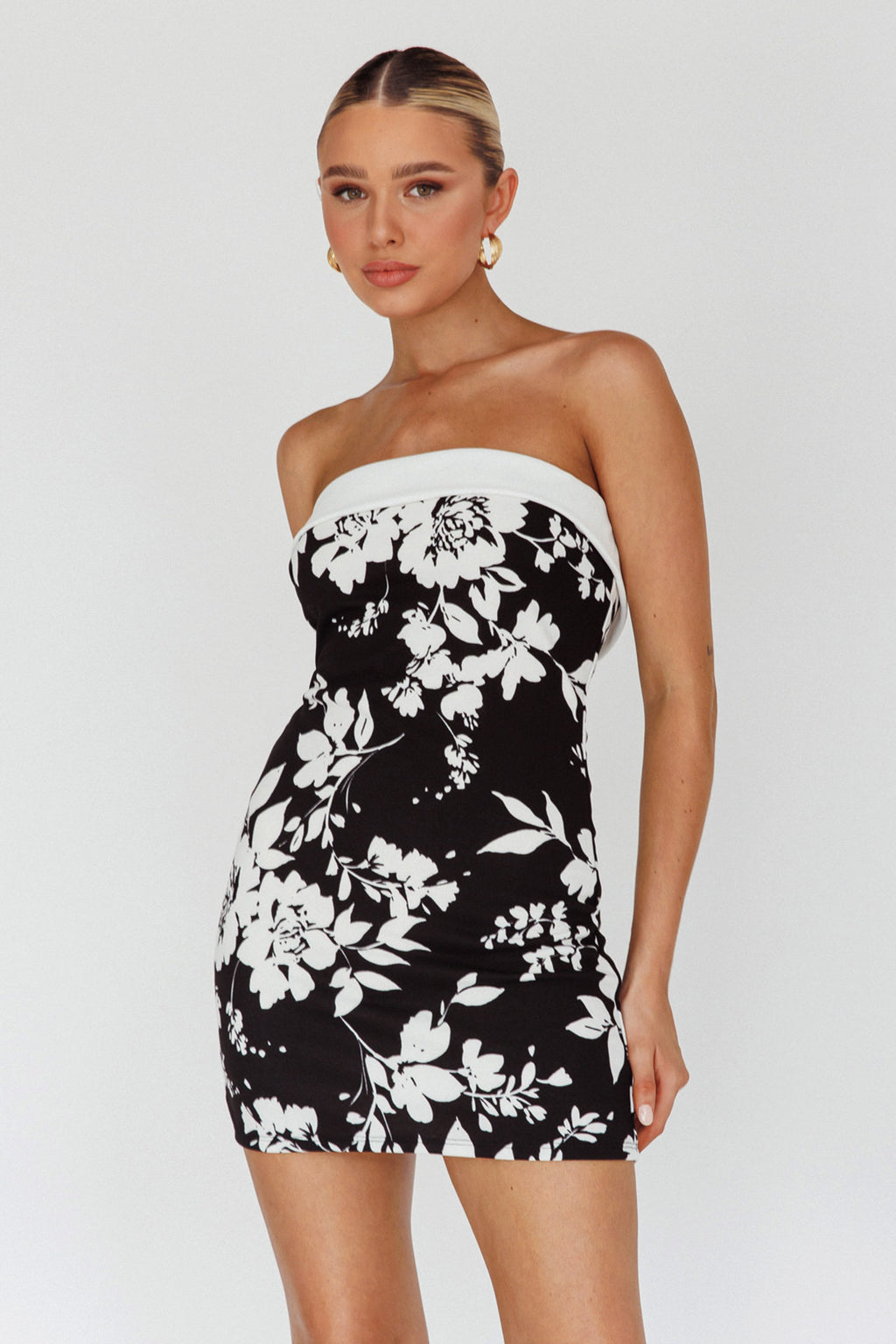 Missie Strapless Mini Dress Floral Black by Selfie Leslie Australia