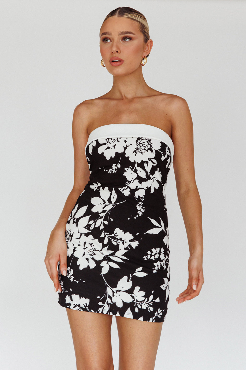 Missie Strapless Mini Dress Floral Black by Selfie Leslie Australia