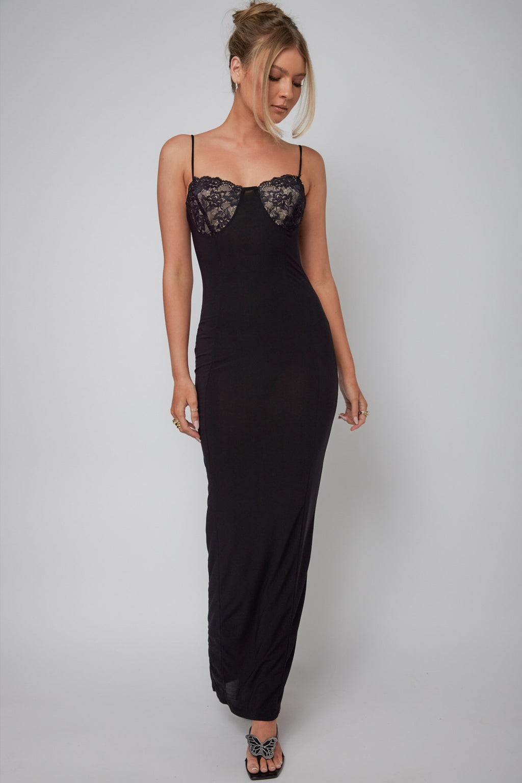 Ora Lace Bust Bodycon Maxi Dress Black by Selfie Leslie Australia
