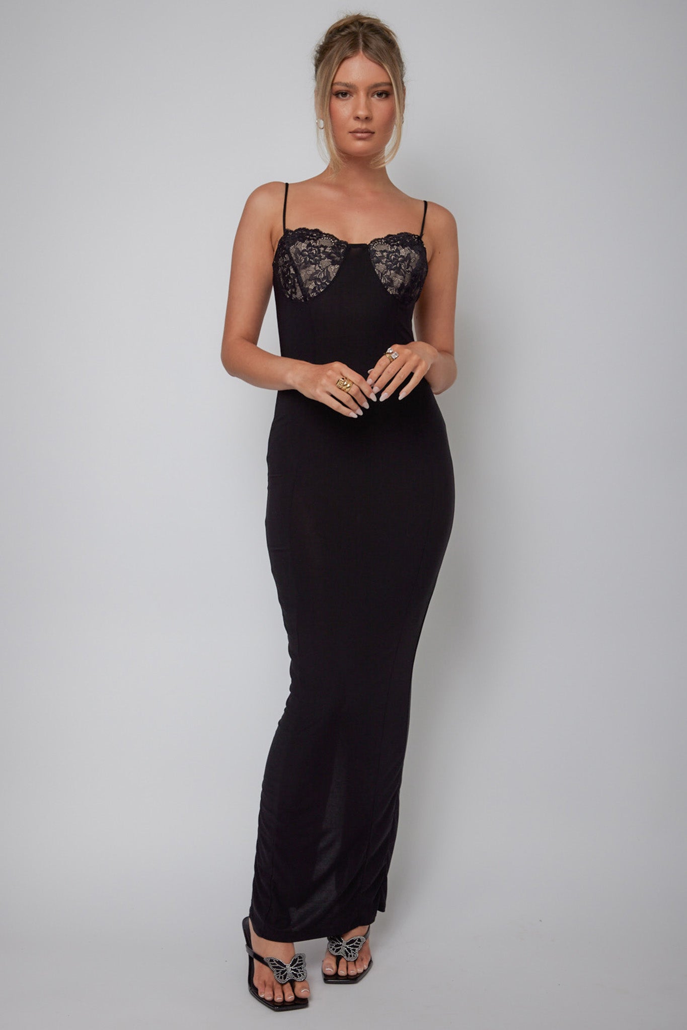 Ora Lace Bust Bodycon Maxi Dress Black by Selfie Leslie Australia