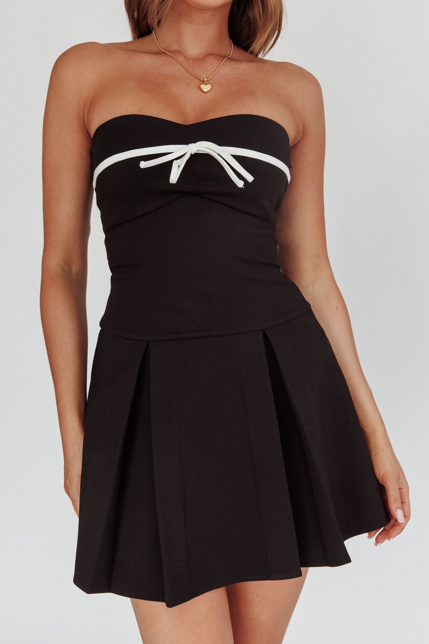 Camelia Box Pleat Bow Mini Dress Black by Selfie Leslie Australia