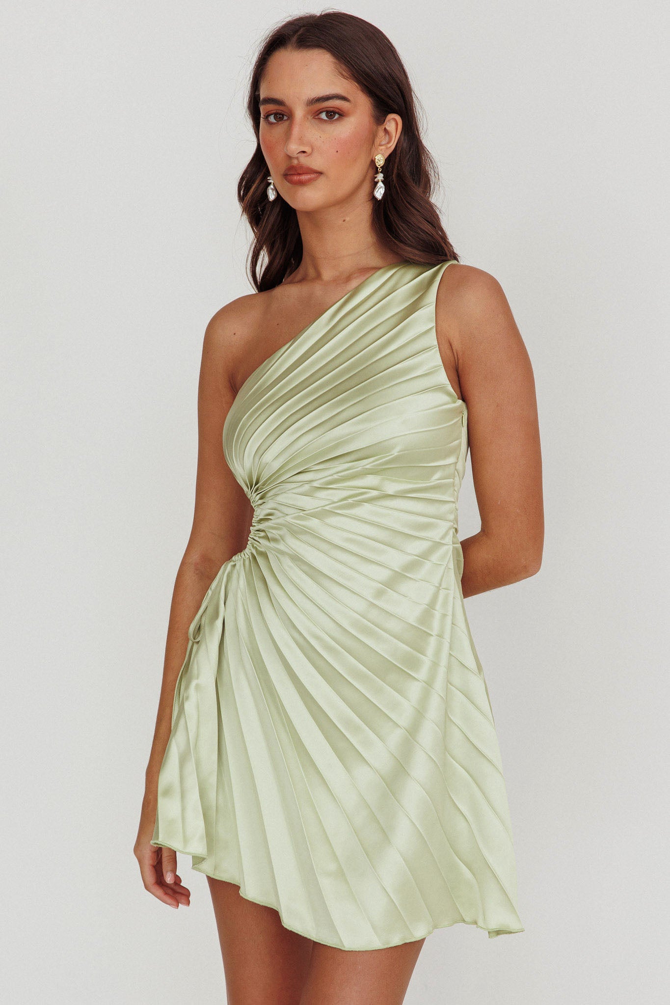 Glow Ray One-Shoulder Pleat Dress Apple by Selfie Leslie Australia