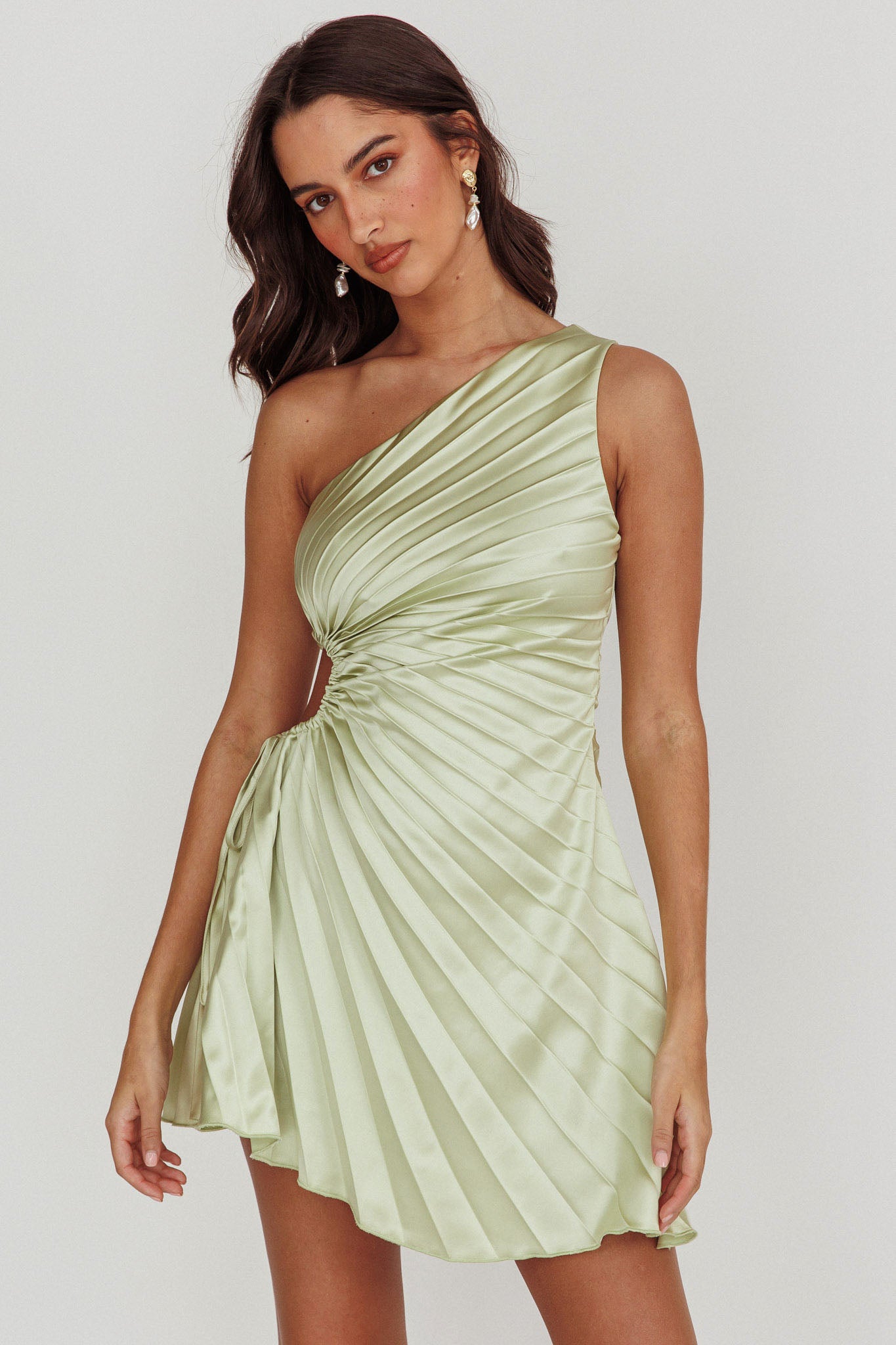 Glow Ray One-Shoulder Pleat Dress Apple by Selfie Leslie Australia