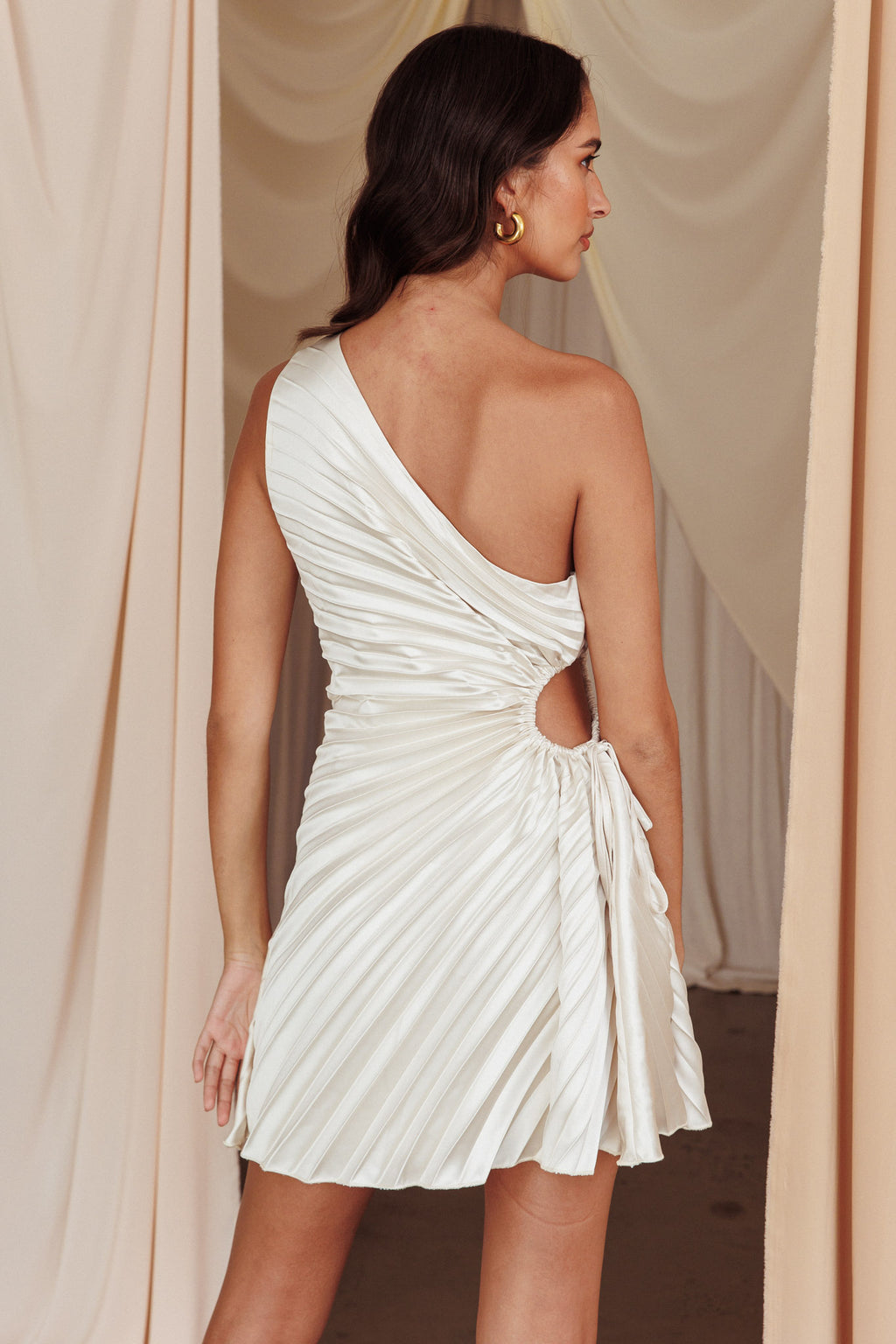 Glow Ray One-Shoulder Pleat Dress Champagne by Selfie Leslie Australia