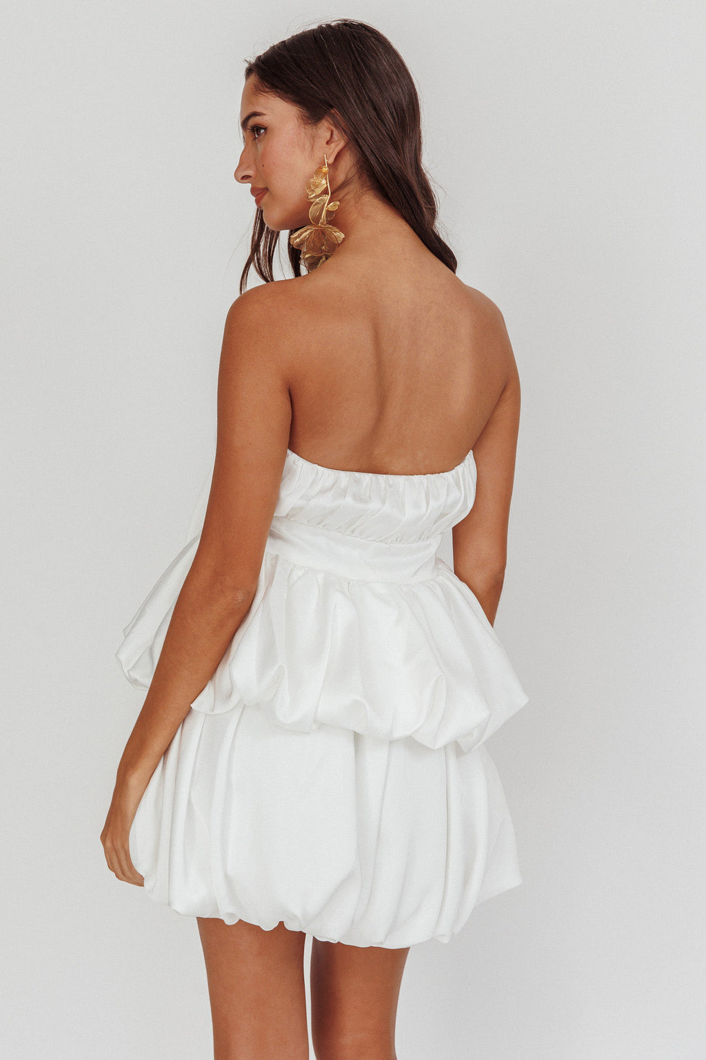 Carmelita Tiered Bubble Bow Mini Dress Off White by Selfie Leslie Australia