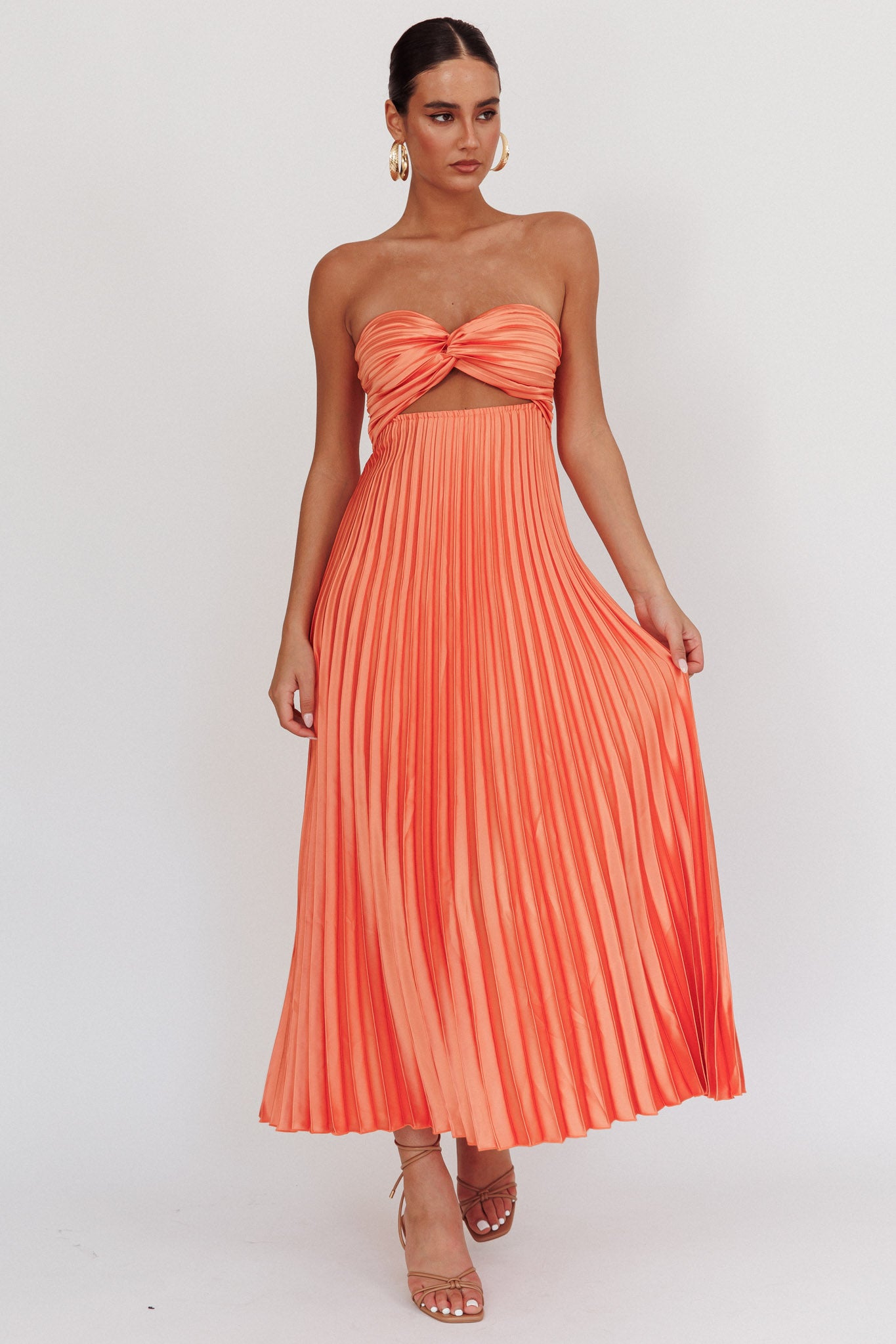Wicked Games Strapless Pleated Maxi Dress Orange by Selfie Leslie Australia