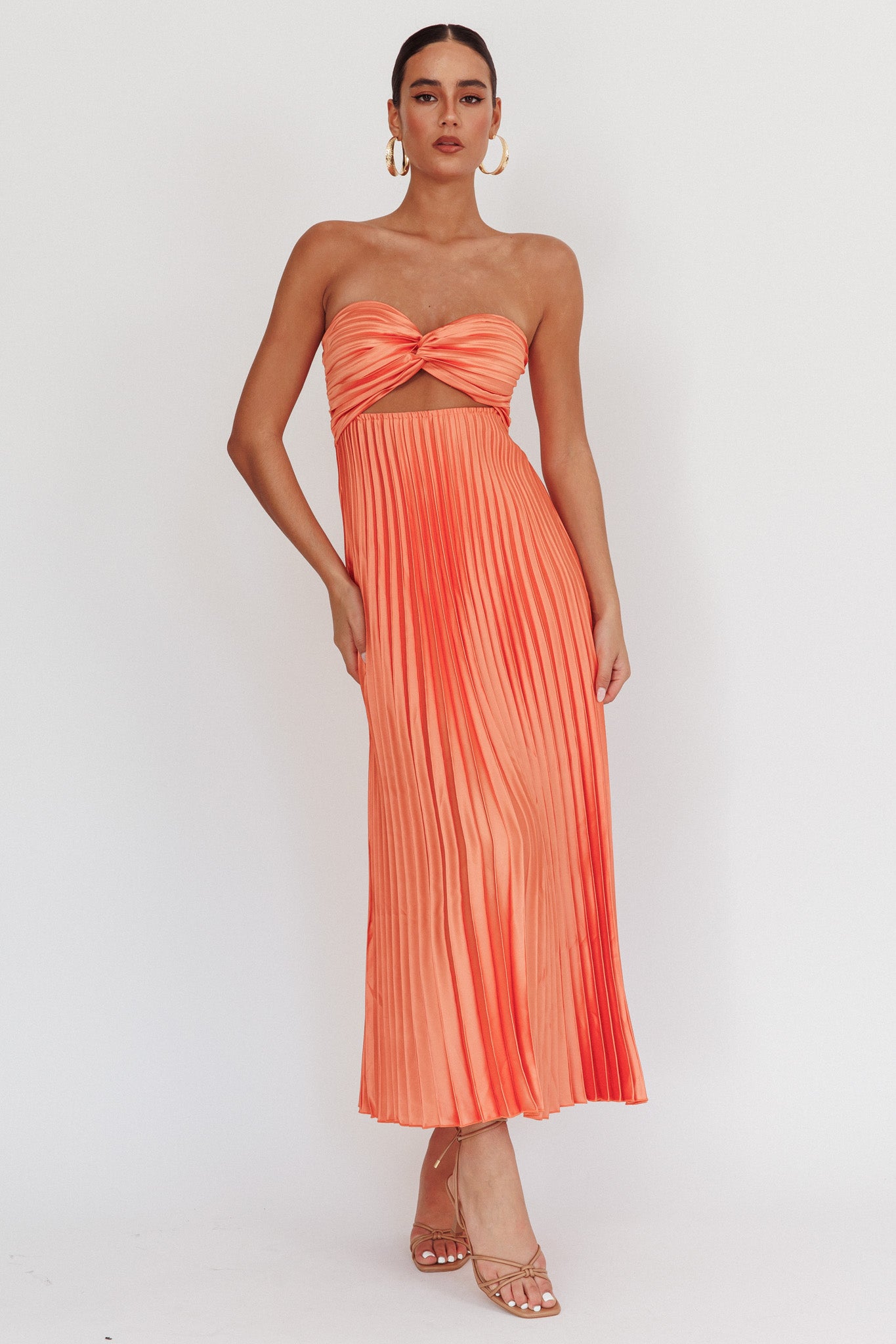 Wicked Games Strapless Pleated Maxi Dress Orange by Selfie Leslie Australia