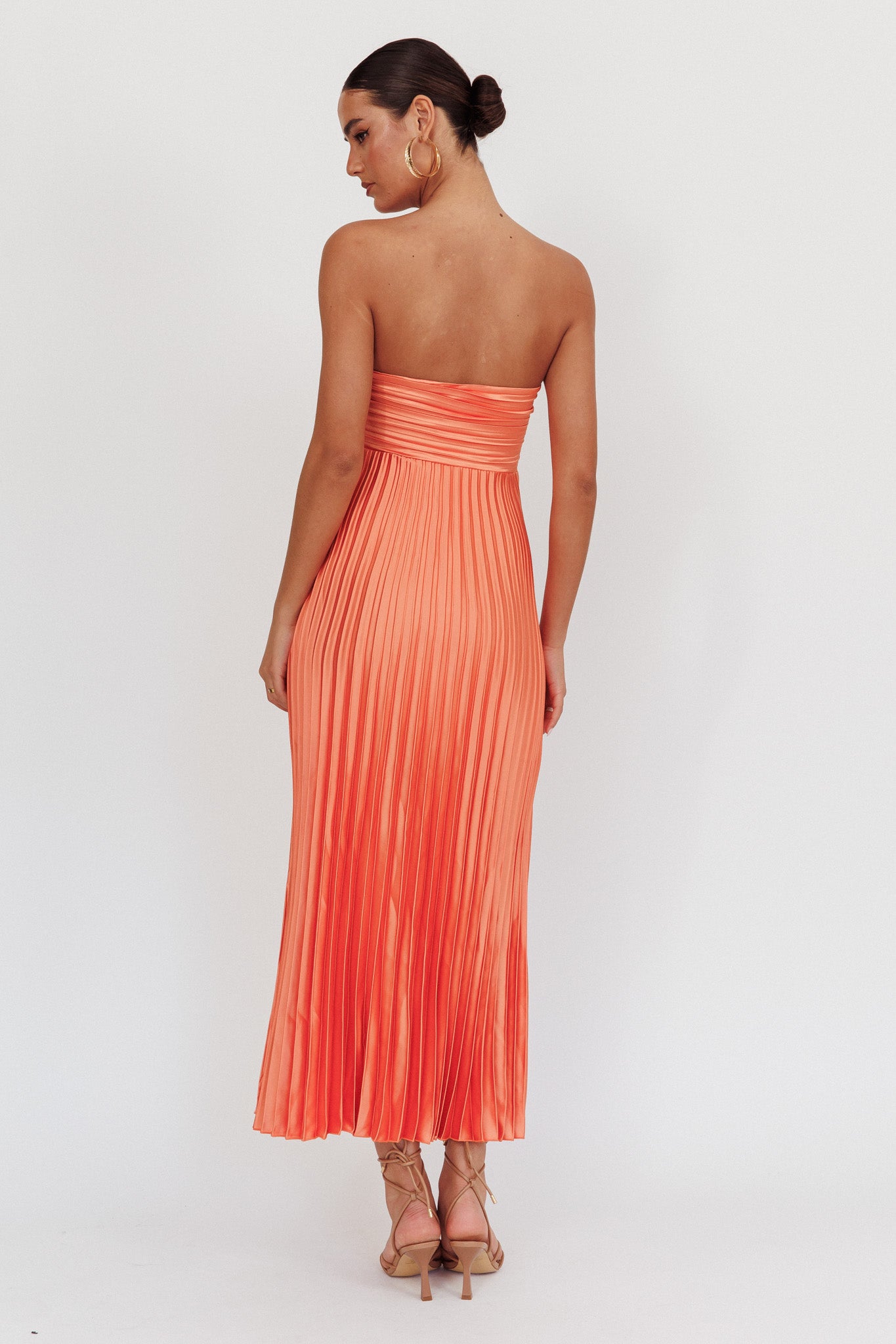 Wicked Games Strapless Pleated Maxi Dress Orange by Selfie Leslie Australia