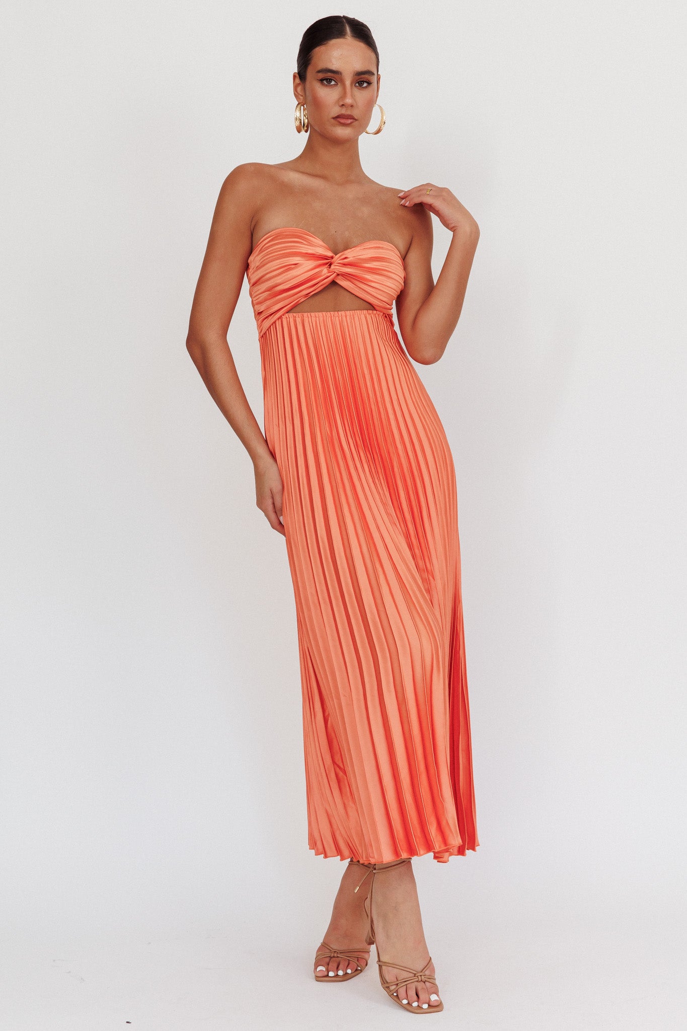 Wicked Games Strapless Pleated Maxi Dress Orange by Selfie Leslie Australia