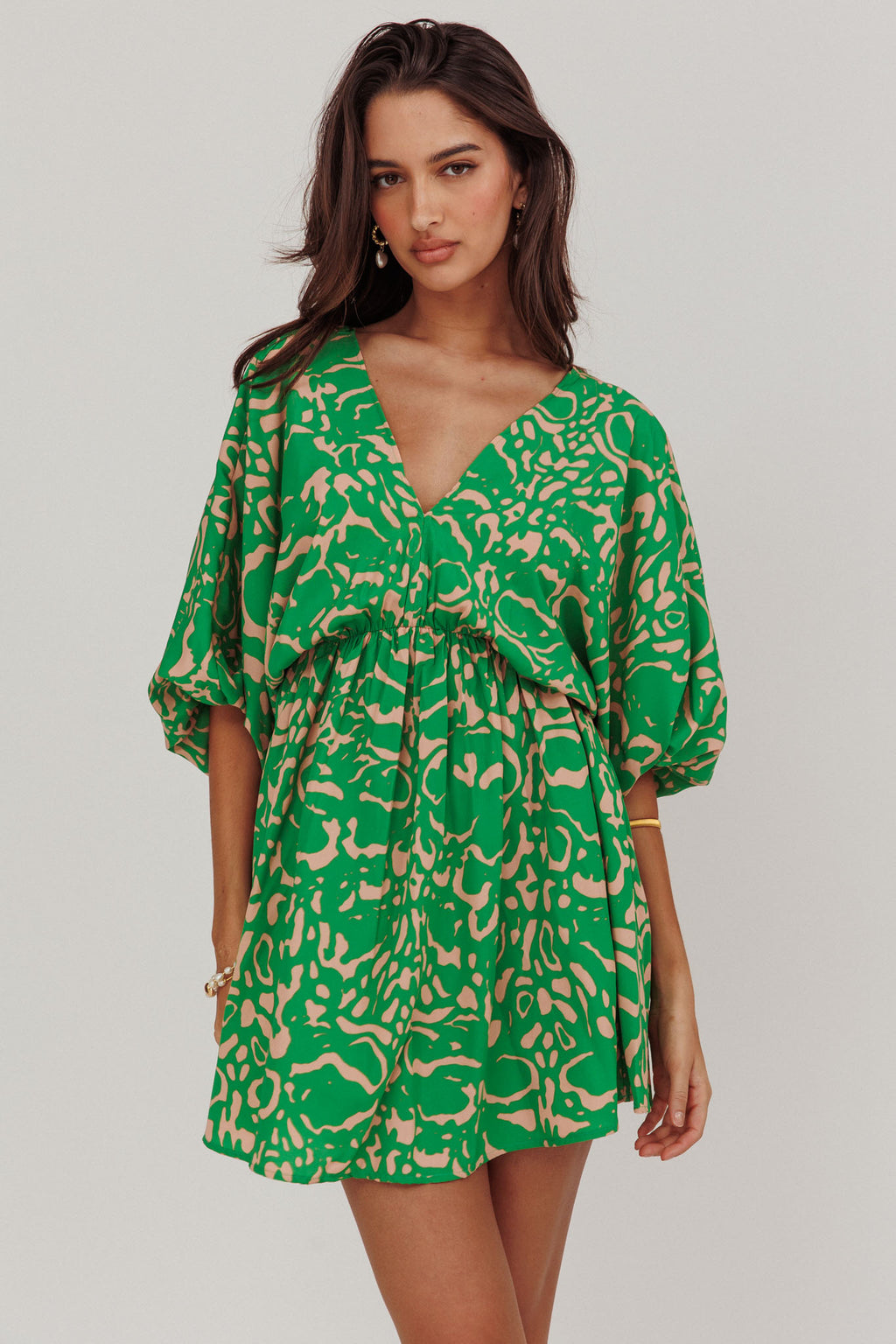 Sugar Coat Print Puff Sleeves Mini Dress Green by Selfie Leslie Australia