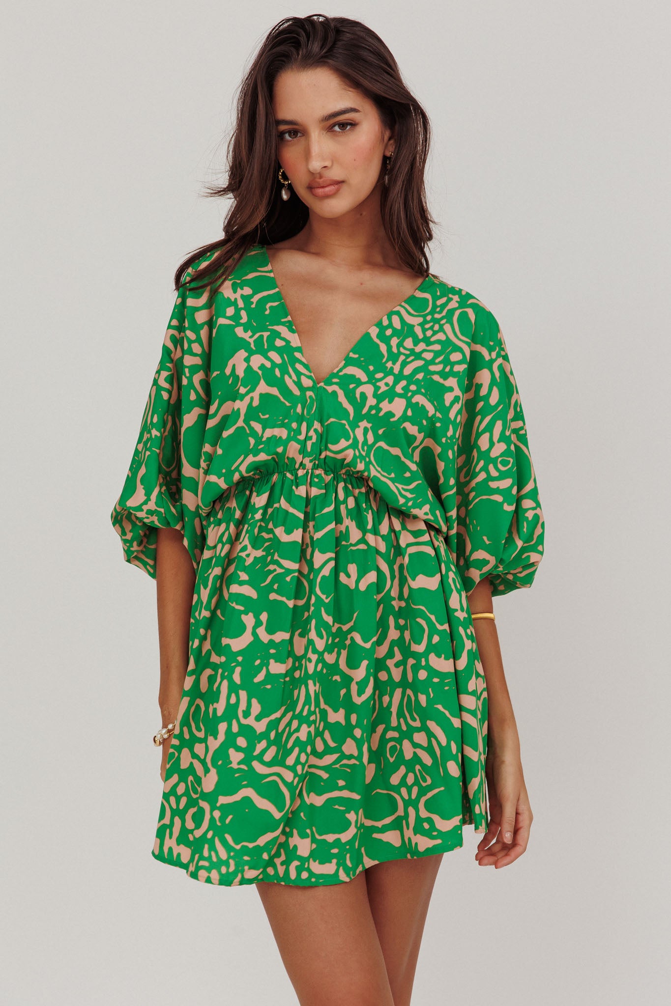 Sugar Coat Print Puff Sleeves Mini Dress Green by Selfie Leslie Australia