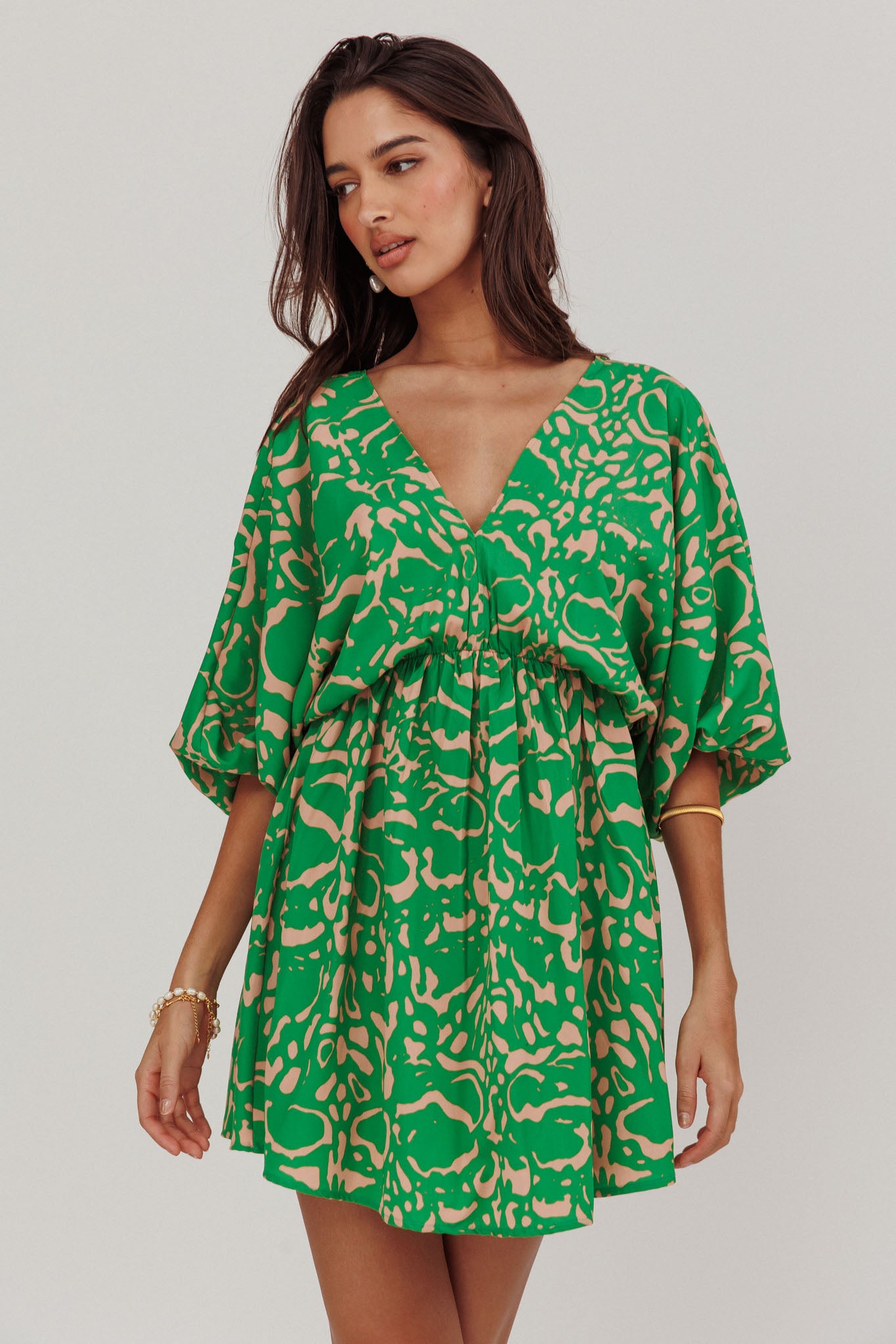 Sugar Coat Print Puff Sleeves Mini Dress Green by Selfie Leslie Australia