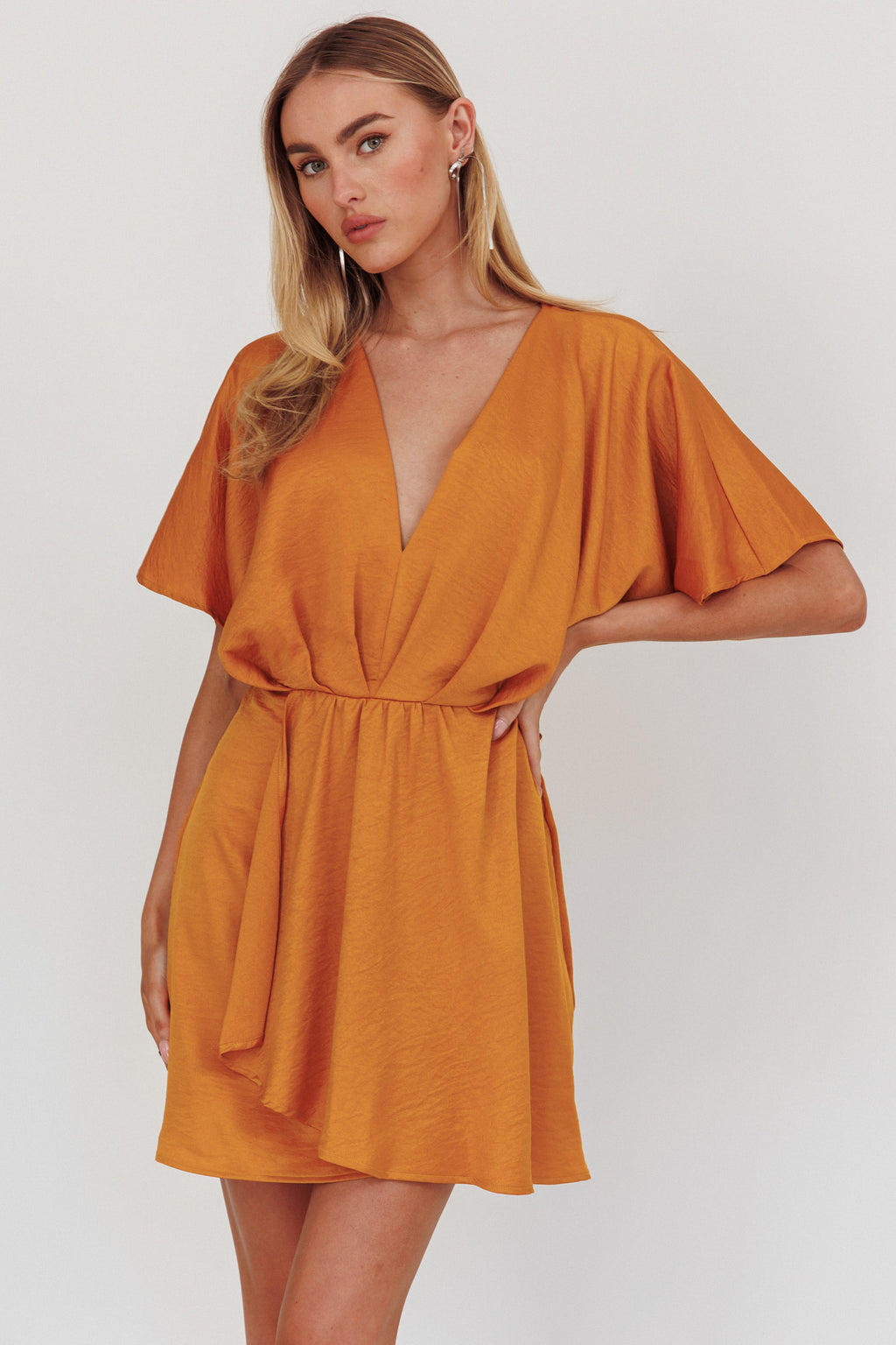 Lunisolar Flutter Sleeve Mini Dress Mustard by Selfie Leslie Australia