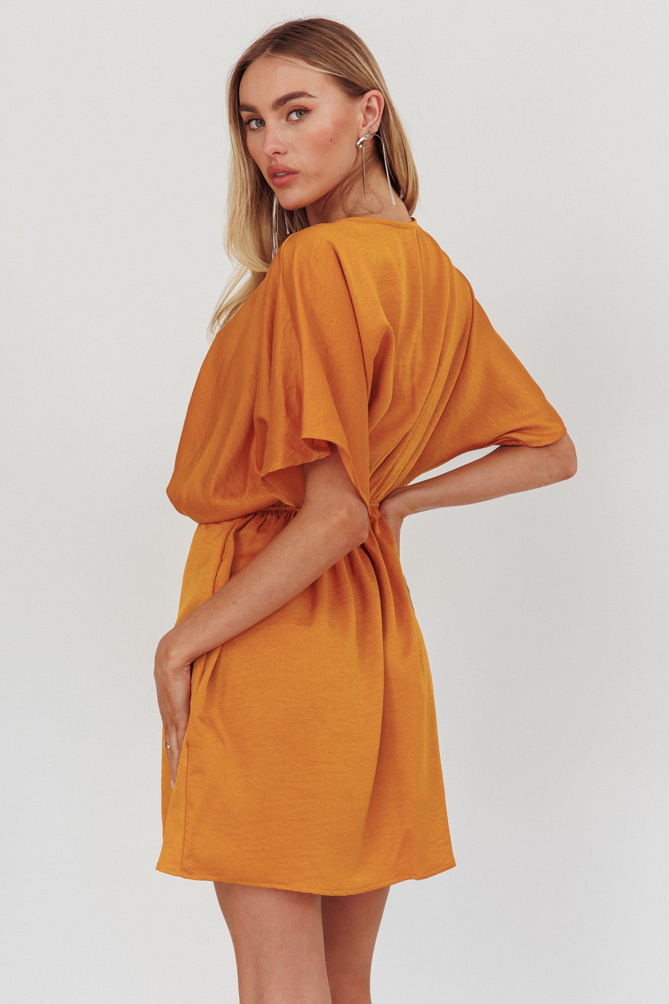Lunisolar Flutter Sleeve Mini Dress Mustard by Selfie Leslie Australia
