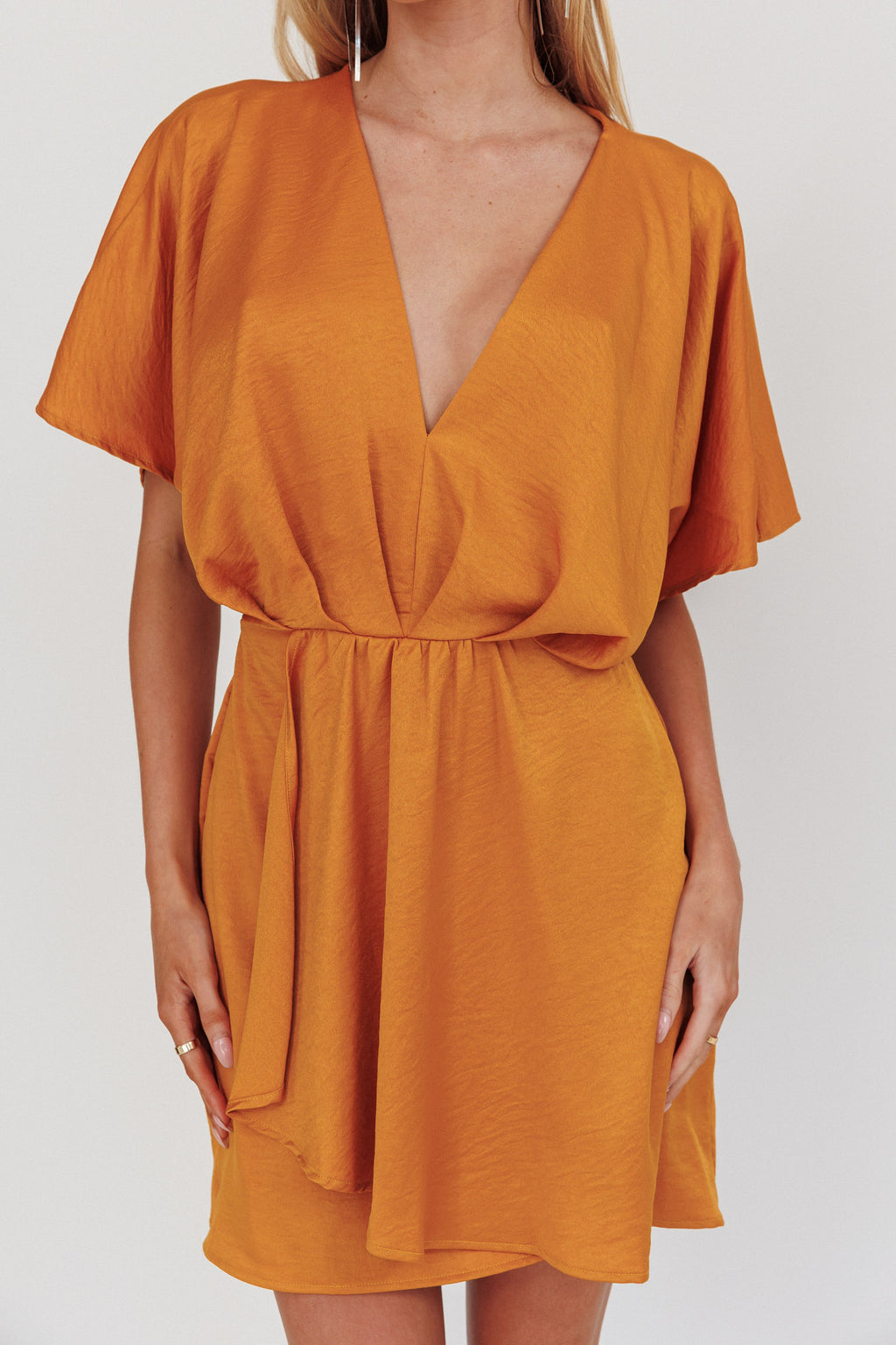 Lunisolar Flutter Sleeve Mini Dress Mustard by Selfie Leslie Australia