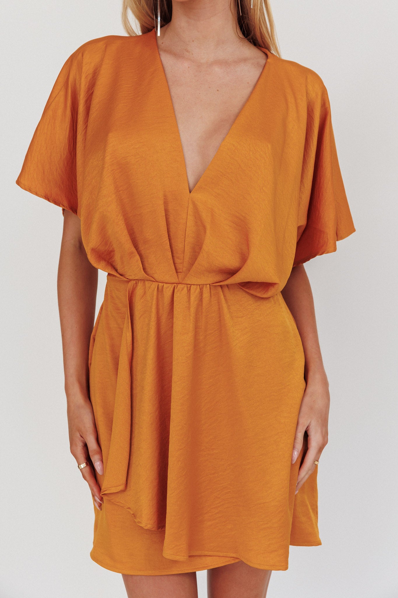 Lunisolar Flutter Sleeve Mini Dress Mustard by Selfie Leslie Australia