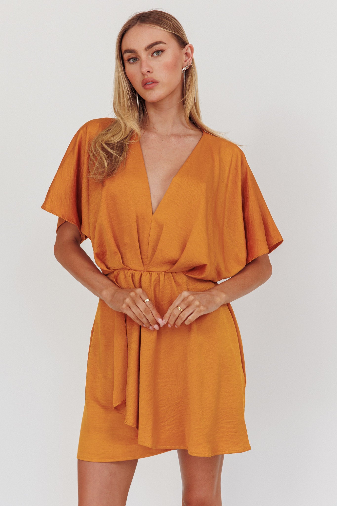 Lunisolar Flutter Sleeve Mini Dress Mustard by Selfie Leslie Australia