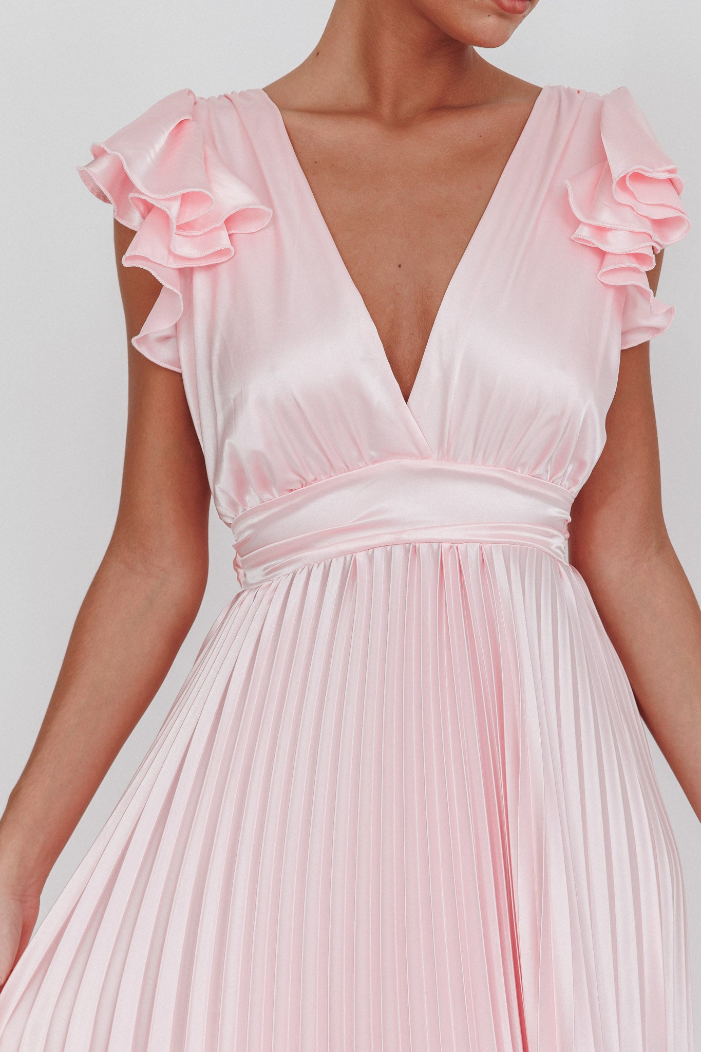 Enchantment Ruffle Sleeve Pleat Maxi Dress Pink by Selfie Leslie Australia