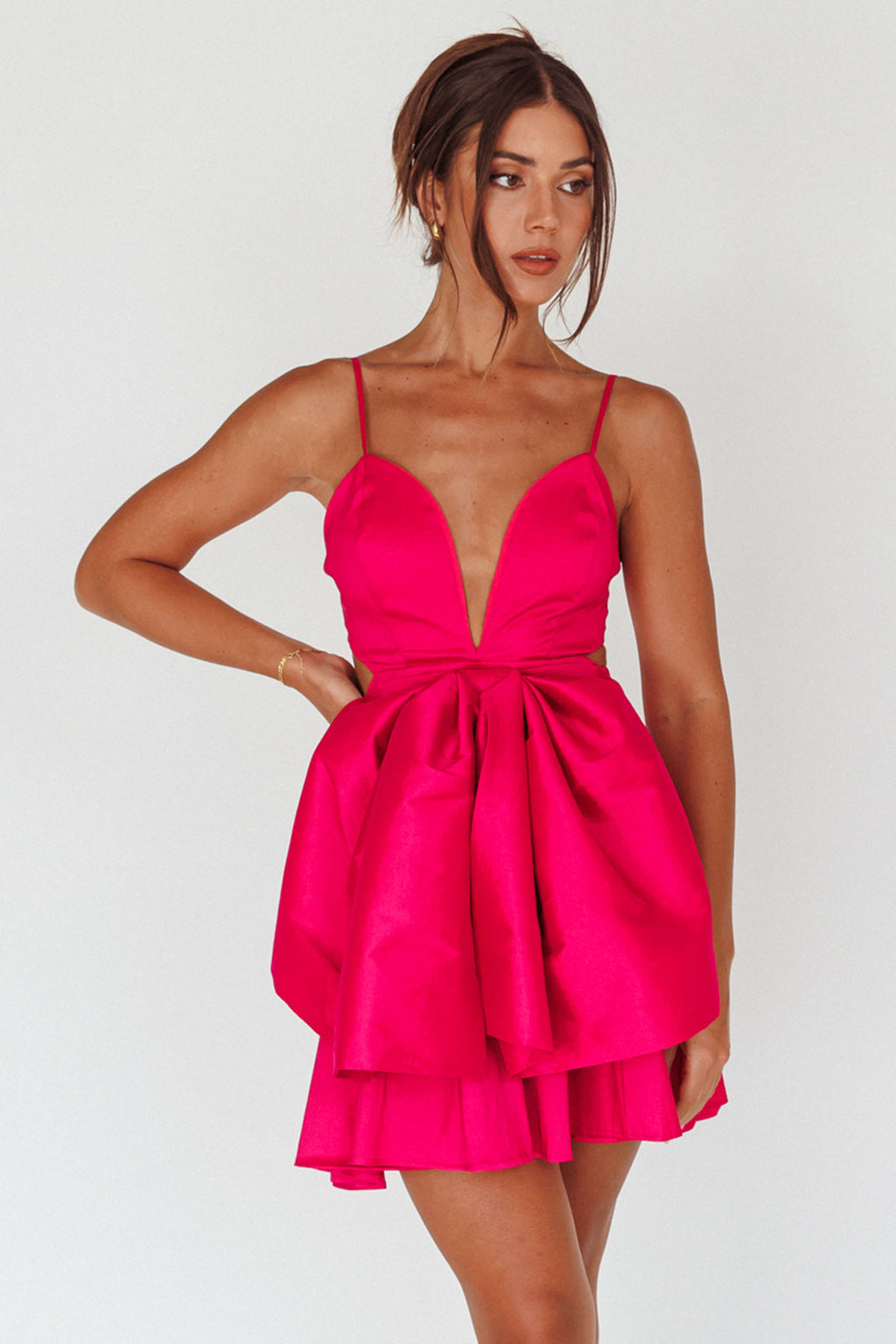 Life Is Rosy Large Bow Mini Dress Fuchsia by Selfie Leslie Australia