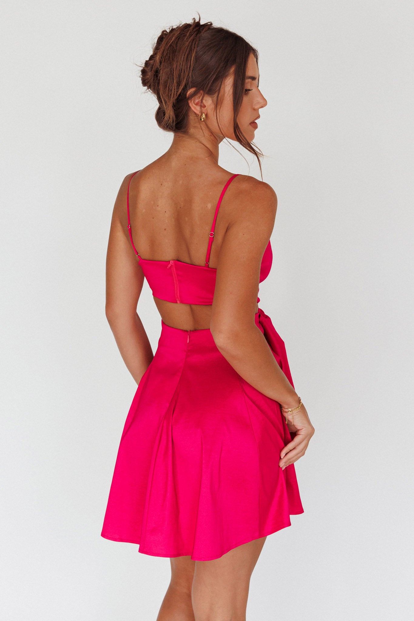 Life Is Rosy Large Bow Mini Dress Fuchsia by Selfie Leslie Australia