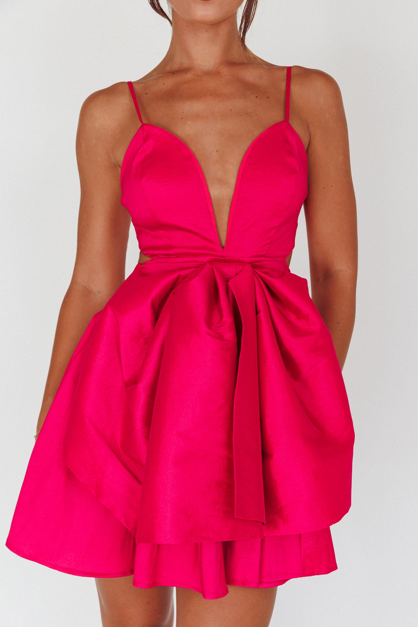 Life Is Rosy Large Bow Mini Dress Fuchsia by Selfie Leslie Australia
