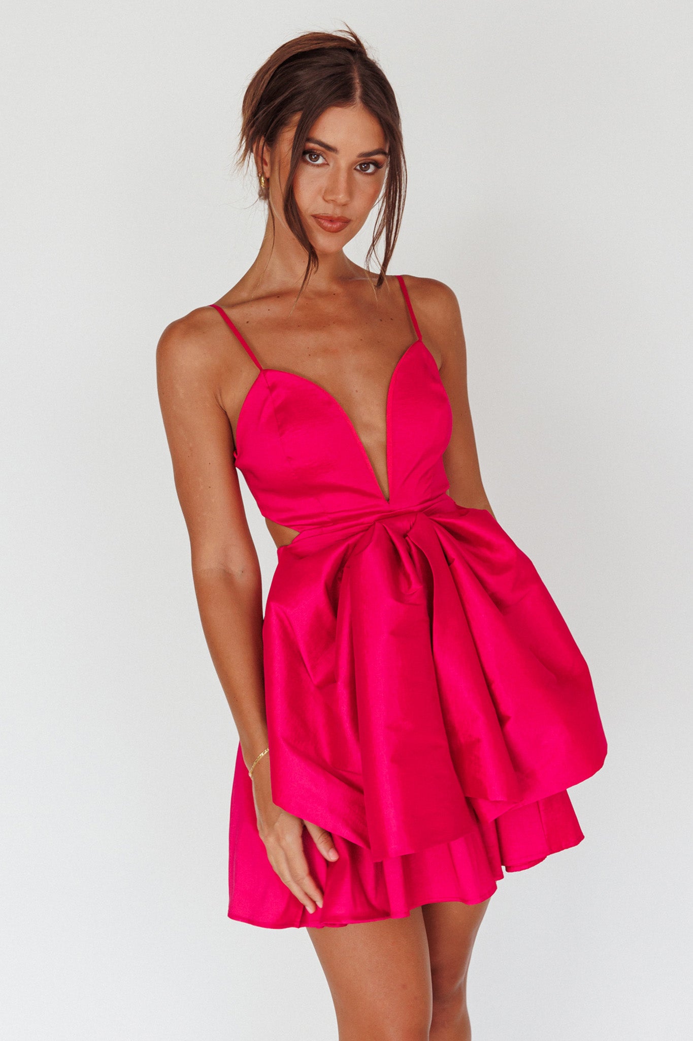 Life Is Rosy Large Bow Mini Dress Fuchsia by Selfie Leslie Australia