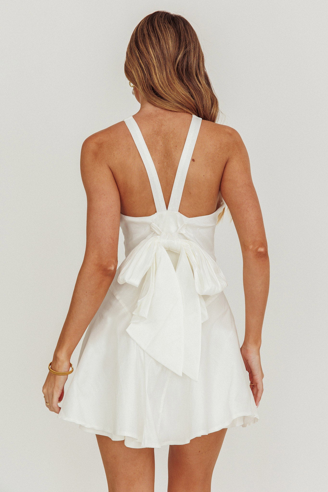 Dazzling Light Bow Mini Dress White by Selfie Leslie Australia
