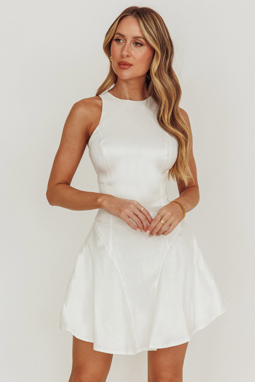 Dazzling Light Bow Mini Dress White by Selfie Leslie Australia