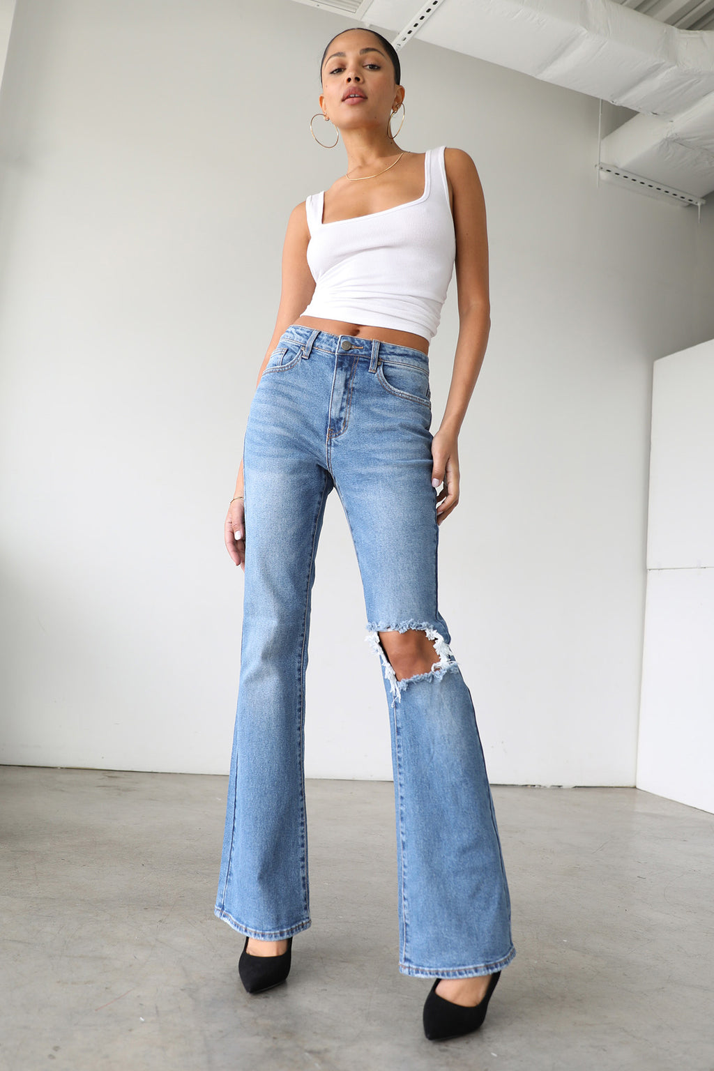 DOGMA High Rise Flare Leg Denim Jeans Medium Wash by Selfie Leslie Australia